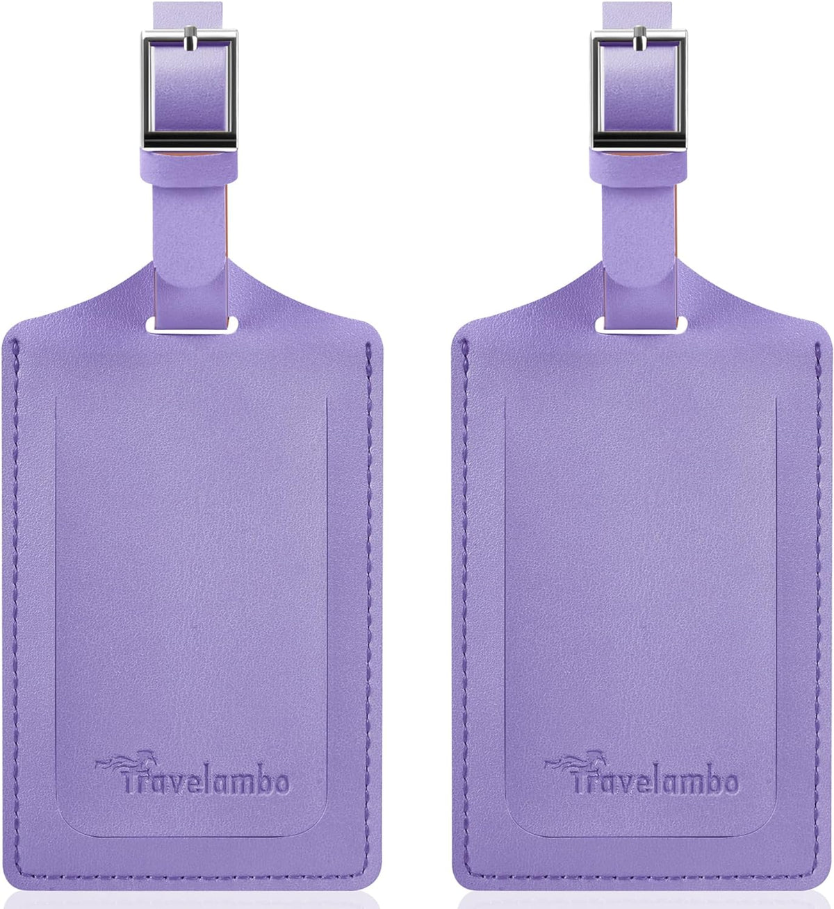 Travelambo Luggage Tags for Suitcases Faux Leather Privacy Protection 2 Pack Bag Tags Travel Accessories Essential, Classic Purple