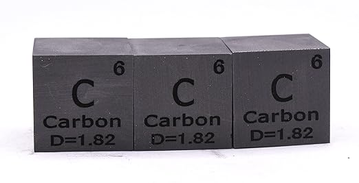 1" 25.4mm Carbon Cube C up to 99.9% Pure Periodic Table Element Engraved Density Collection Science Education Display Block Cube + Acrylic Case Box - 1PC