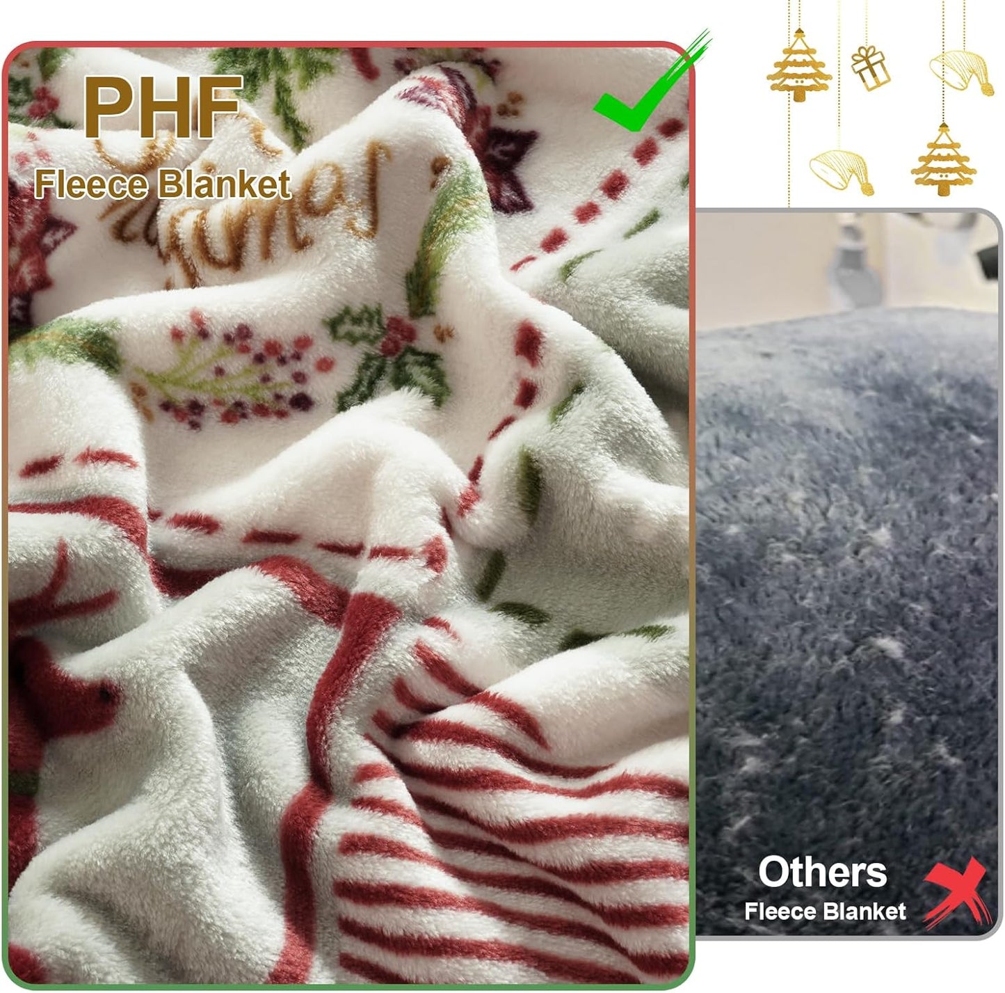 PHF Printed Fleece Throw Blanket, No Shed No Pilling Ultra Soft Plush Cozy Xmas Prints Theme Home Décor Flannel Blanket for Bed, Sofa, Couch and Gift, 50" x 60", Rindeer