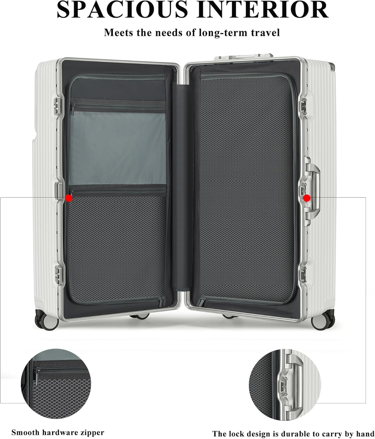 feilario 30in Super Large Captain Aluminum Frame Hardside Spinner Wheels Luggage, Zipperless Checked Suitcase with Front Compartment/Cup Holder/Phone Holder