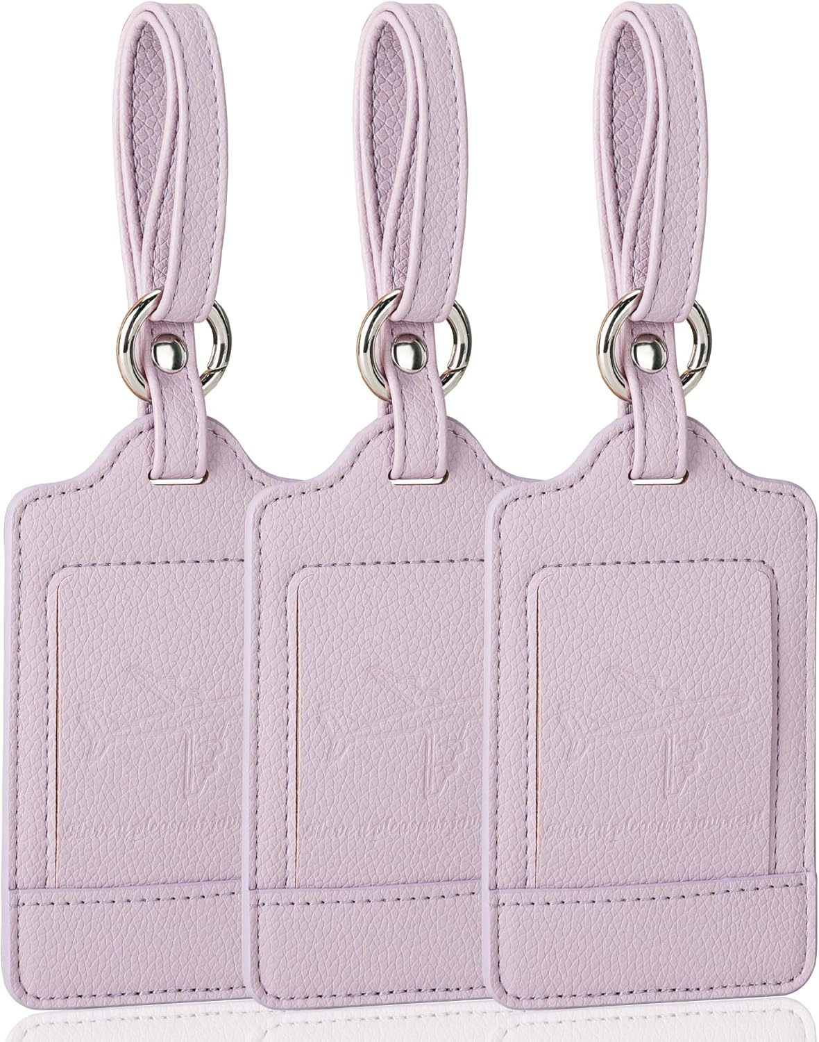 Teskyer Luggage Tags, 3 Pack Premium PU Leather Luggage Tags for Suitcases, Privacy Protection Travel Bag Tags, Lichee Lilac