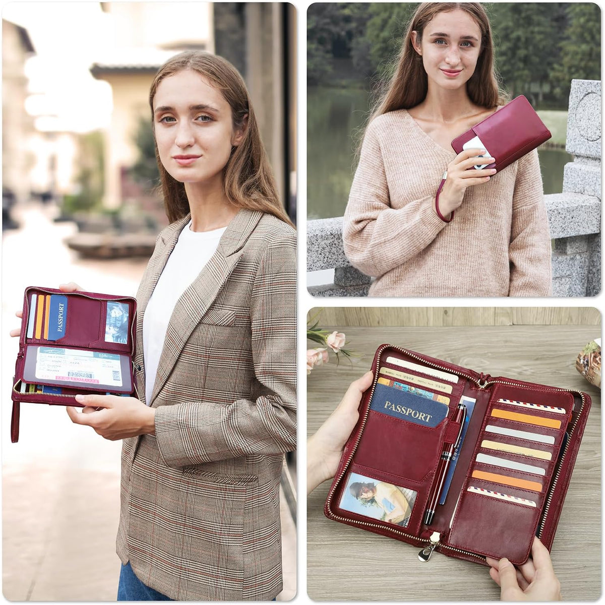 Top Grain Leather Customizable Travel Passport Wallet Holder for Man & Woman, Handmade for 4 Passports & Multi Cards, RFID Blocking Large Capacity for Cards/Passports/Tickets
