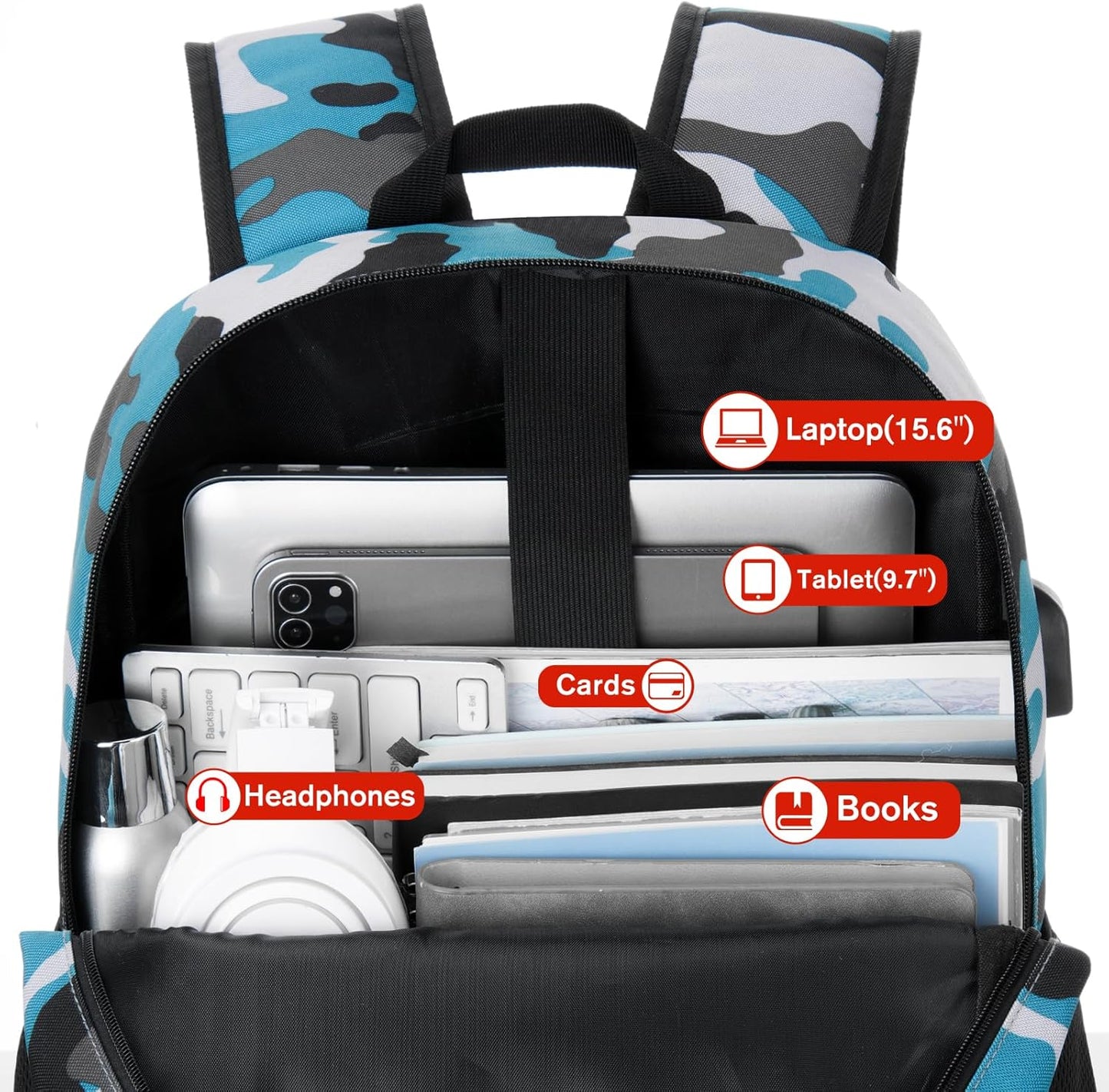 School Backpack,17.3 Inch Bookbag Men and Teen Boy School bag with USB Charging Port for High School College
