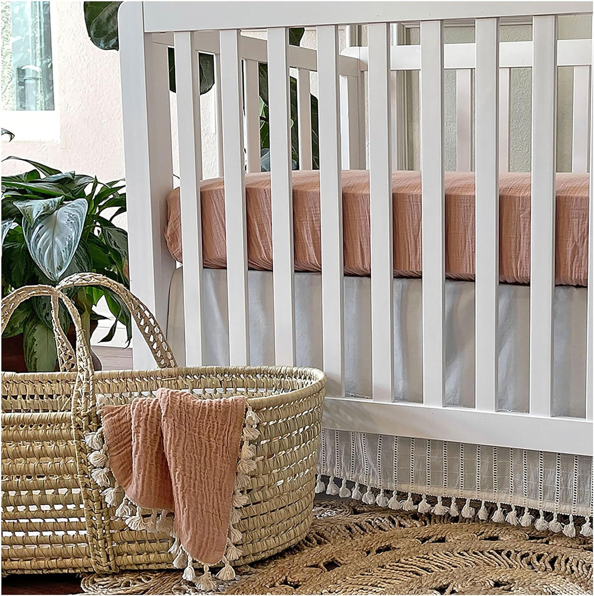 Crane Baby Fitted Sheet, Soft Cotton Fitted Sheet for Cribs and Nurseries, Beige Copper, 28”w x 52”h x 9”d