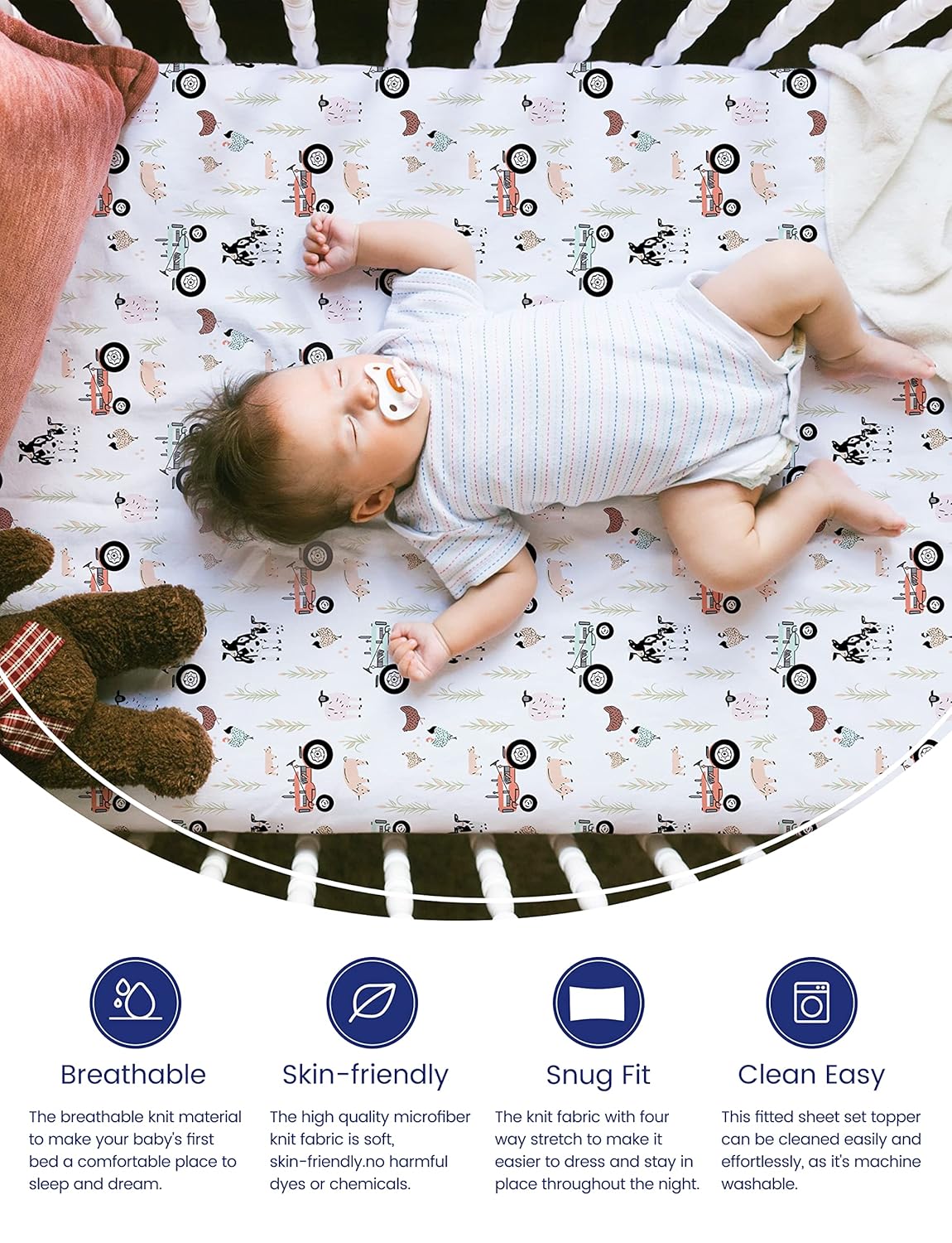 TotAha Crib Sheets for Boys, Premium Stretchy Farm Crib Sheet Fitted, Buttery Soft Truck Crib Mattress Sheets, Calming Effect, All-Season Jersey-Knit 28 X 52 X 9'' Extra Deep Pocket Halloween Pumpkin