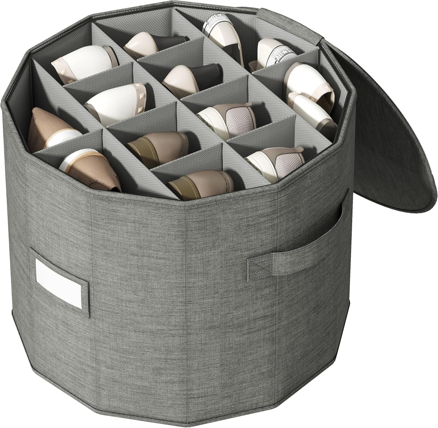 Vailando Shoe Organizer for Closet - Cylindrical Shoe Storage Organizer with Removable Dividers, Rectangular Compartment, Foldable, Gray, 1-Pack