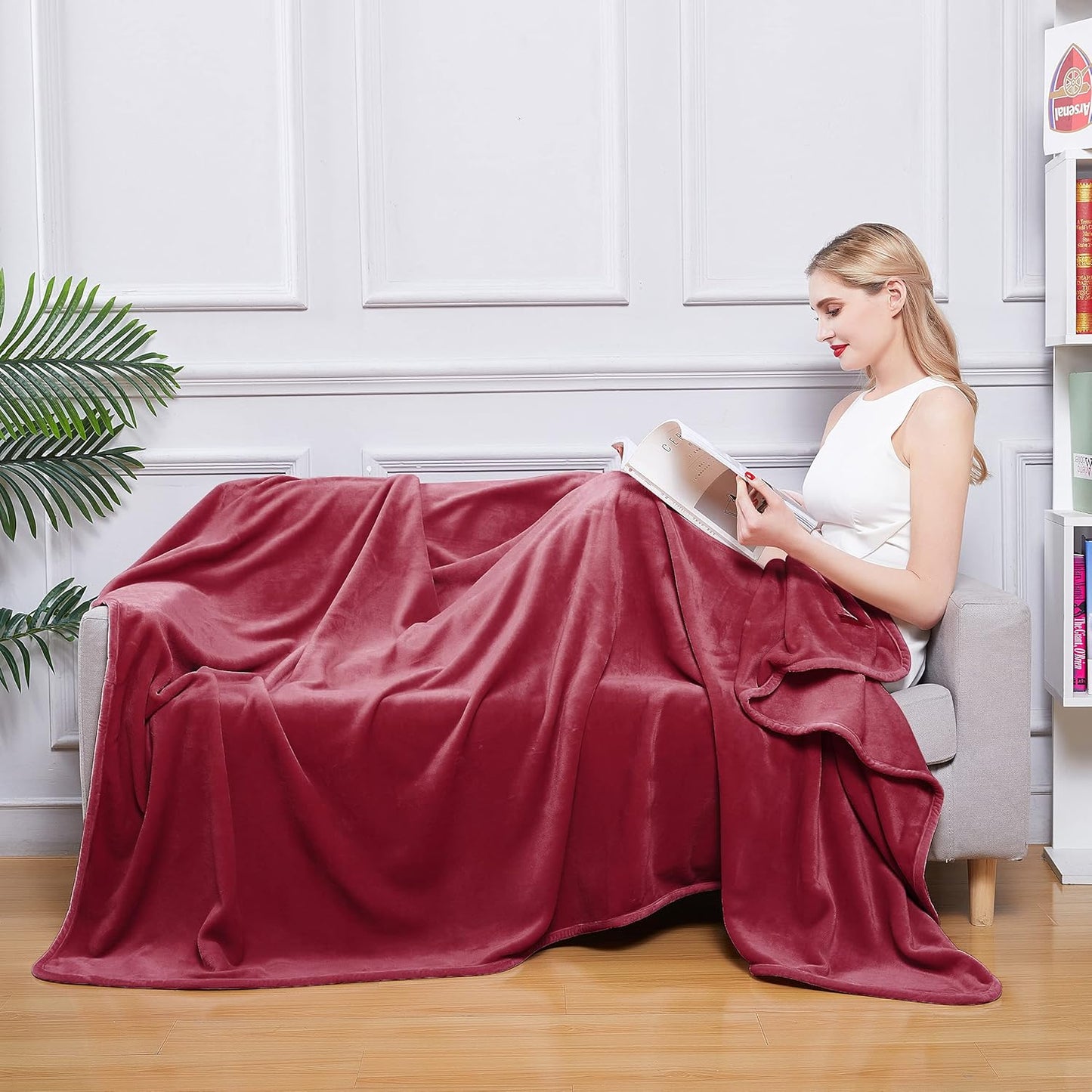 Surii Home Luxury Microfiber Flannel Blanket, Super Soft, Warm, Cozy, Fluffy, and Breathable, Perfect Throws for Bed, Couch, Sofa, for All Season Use. 350GSM Queen Size 90x90 Inches(Burgundy)
