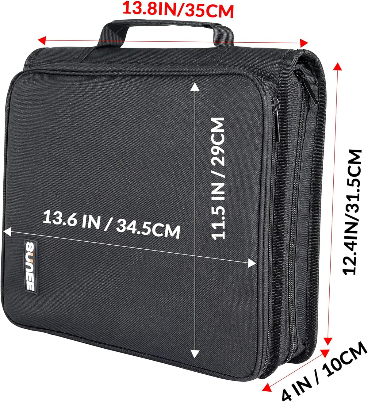 SUNEE Zippered Binder Bag with Handle, 2-Inch 3-Ring O-Ring, 500-Sheet Capacity, Includes Zip Pocket, 5-Tab Expanding File Folder, Multi-Pocket Organizer Binder Suitable for Middle School, Black