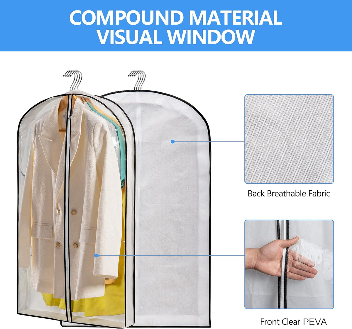 Hanging Clothes Storage with 4" Gusseted Garment Covers (Set of 6) - Clear Suit, Dress, Sweater, Shirt Protectors - 24"x 40"x 4" / 6 Pack