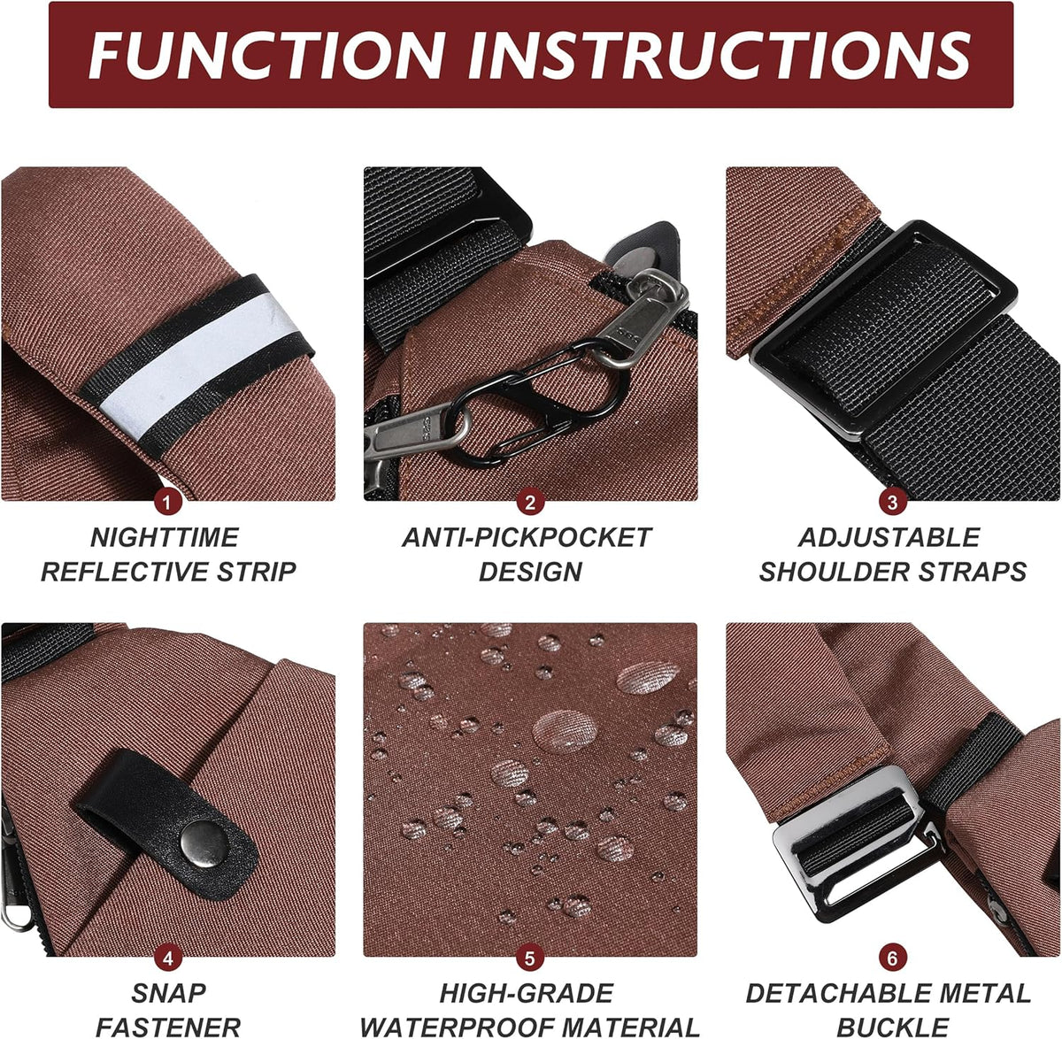 Anti Theft Crossbody Travel Bags for Women Men Cross Body Slim Sling Handbags with S Hook Antitheft