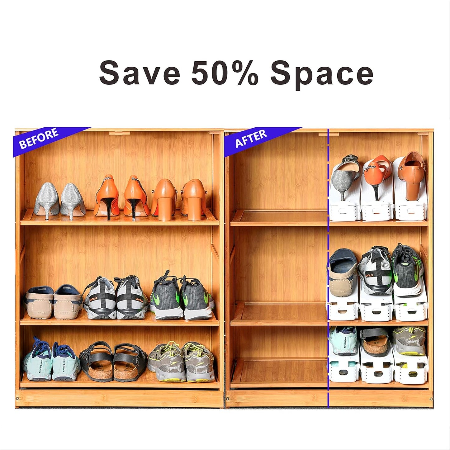 Shoe Slots Organizer, 20PCS Adjustable Double Layer Stack Shoe Rack, 50% Space-Saving Storage Rack Holder, Black