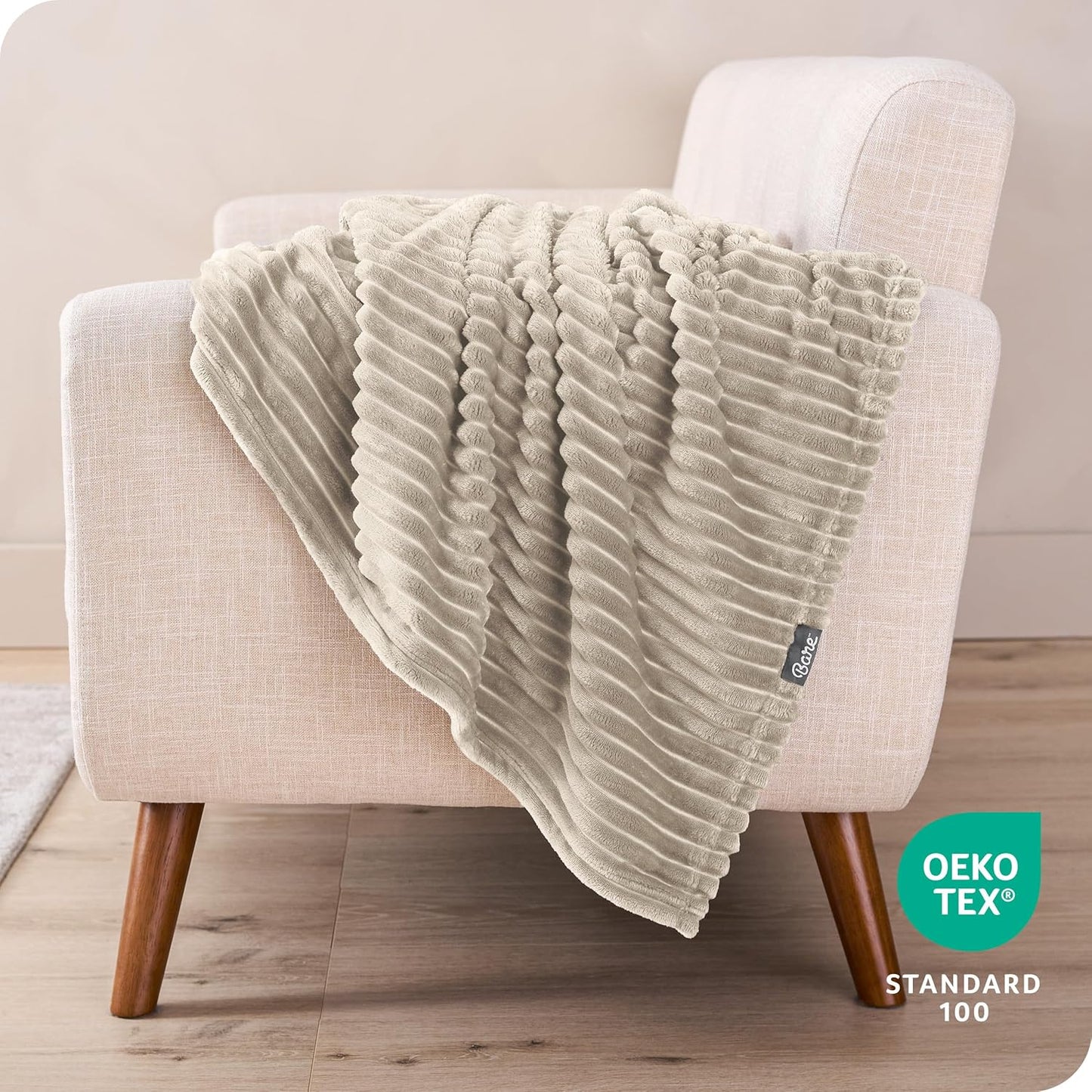 Bare Home Textured Fleece Blanket - Throw/Travel - Ultra-Soft Lightweight for Bed, Sofa, and Couch - Luxury Microplush - Cozy Warm Blanket (Throw, Ribbed Oyster)