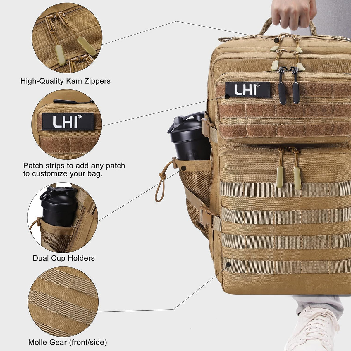 LHI Military Tactical Backpack for Men and Women 45L Army 3 Days Assault Pack Bag Large Rucksack with Shoe Compartment