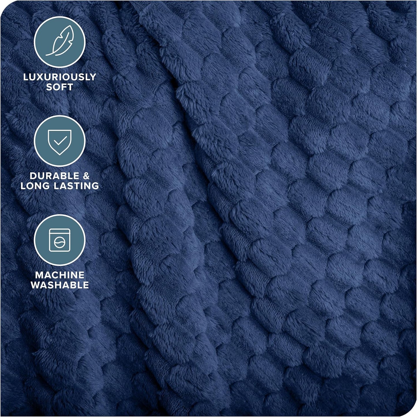 Bare Home Textured Fleece Blanket - Twin/Twin Extra Long - Ultra-Soft Lightweight for Bed, Sofa, and Couch - Luxury Microplush - Cozy Warm Blanket (Twin/Twin XL, Waffle Dark Blue)