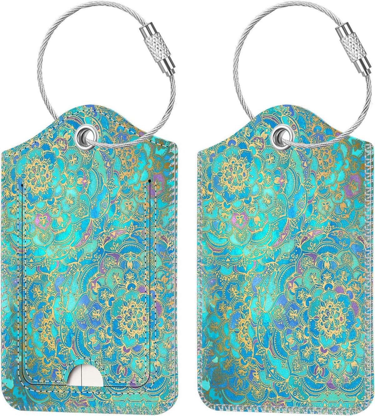 Fintie Luggage Tags, Privacy Cover ID Label with Stainless Steel Loop and Address Card for Travel Bag Suitcase - Glass Blue (2 Piece)
