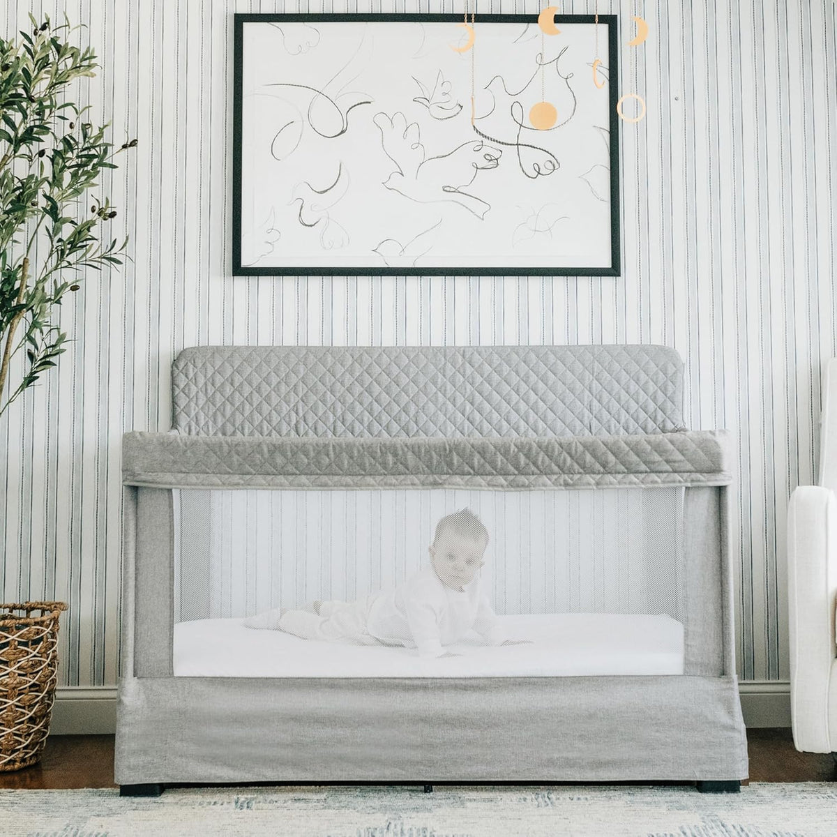 Baby Delight Lunaire Full Size Crib | Breathable Mesh Baby Crib | Tool-Free Assembly Baby Bed | Pebble Grey
