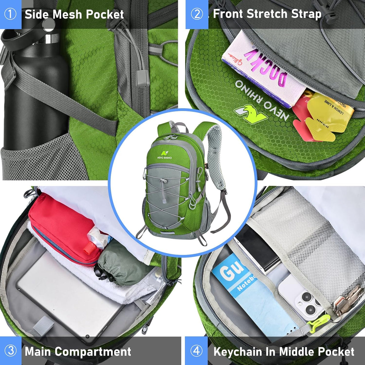 N NEVO RHINO Hiking Backpack 20L Water Resistant Outdoor Day Pack,Lightweight Travel Small Backpack for Men Women