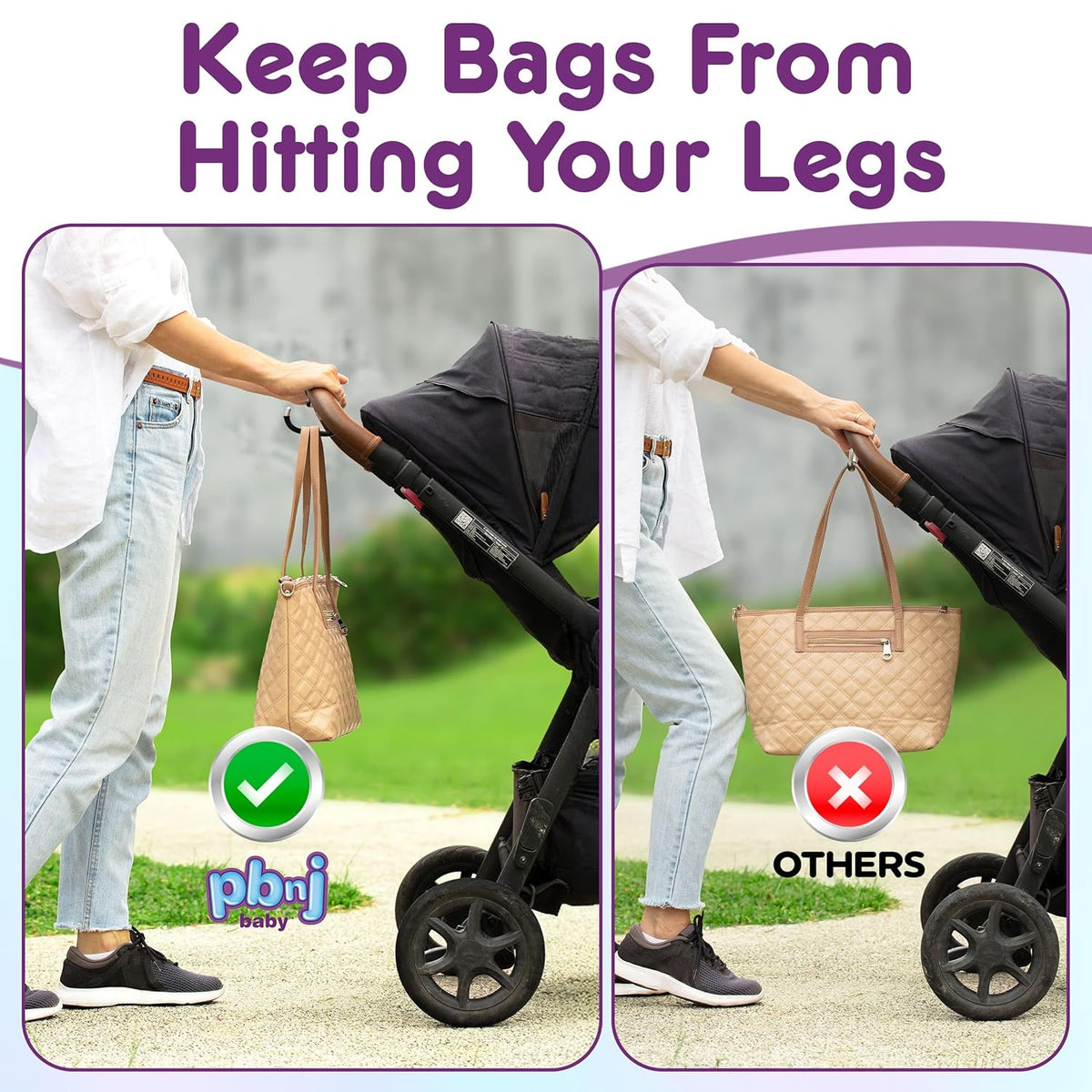 Stroller Hooks for Hanging Diaper Bags - Mommy Stroller Clip and Stroller Accessories Organizer Hook - Large Carabiner Clips for Mom Purse Shopping Grocery Bag and Accessory - (2 Pack) (Foldable)