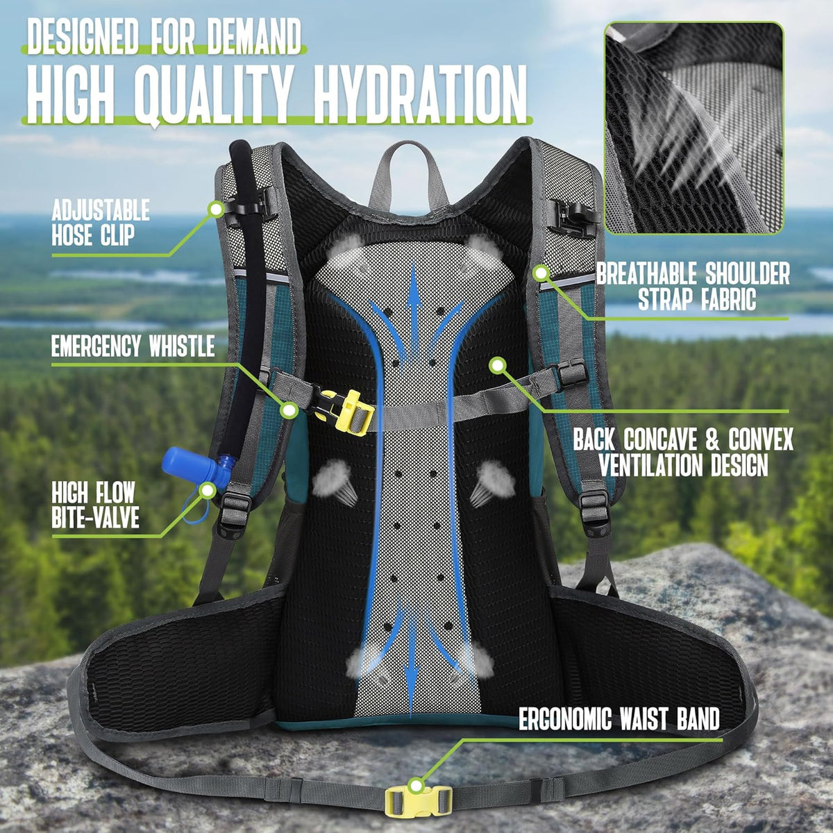N NEVO RHINO Hydration Backpack, 18L Multipurpose Hiking Backpack with 3L Water Bladder, Water Backpack Insulated Hydration Pack Ideal for Hiking and Cycling