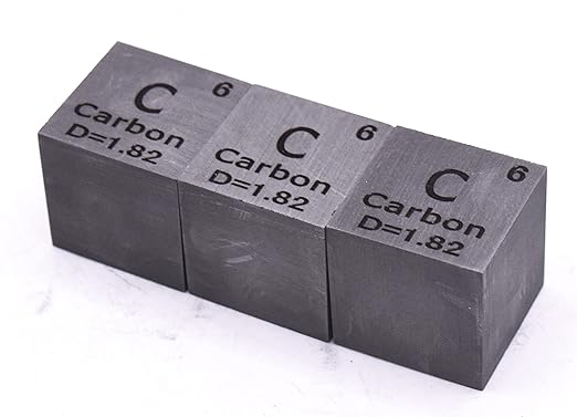 1" 25.4mm Carbon Cube C up to 99.9% Pure Periodic Table Element Engraved Density Collection Science Education Display Block Cube + Acrylic Case Box - 1PC