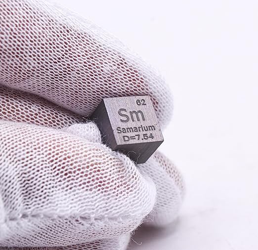 0.39" 10mm Samarium Metal Cube Sm up to 99.9% Pure Periodic Table Element Engraved Density Collection Science Education Display Block Cube + Acrylic Case Box - 1PC