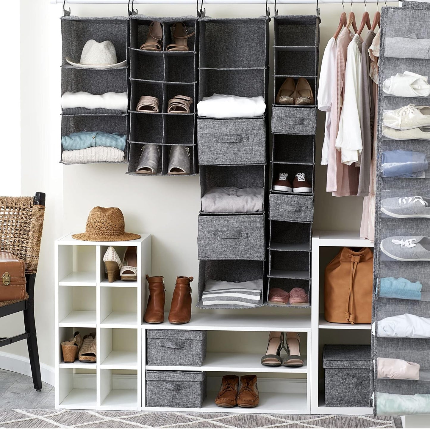Household Essentials 10 Pocket Hanging Shoe Closet Organizer with Hooks