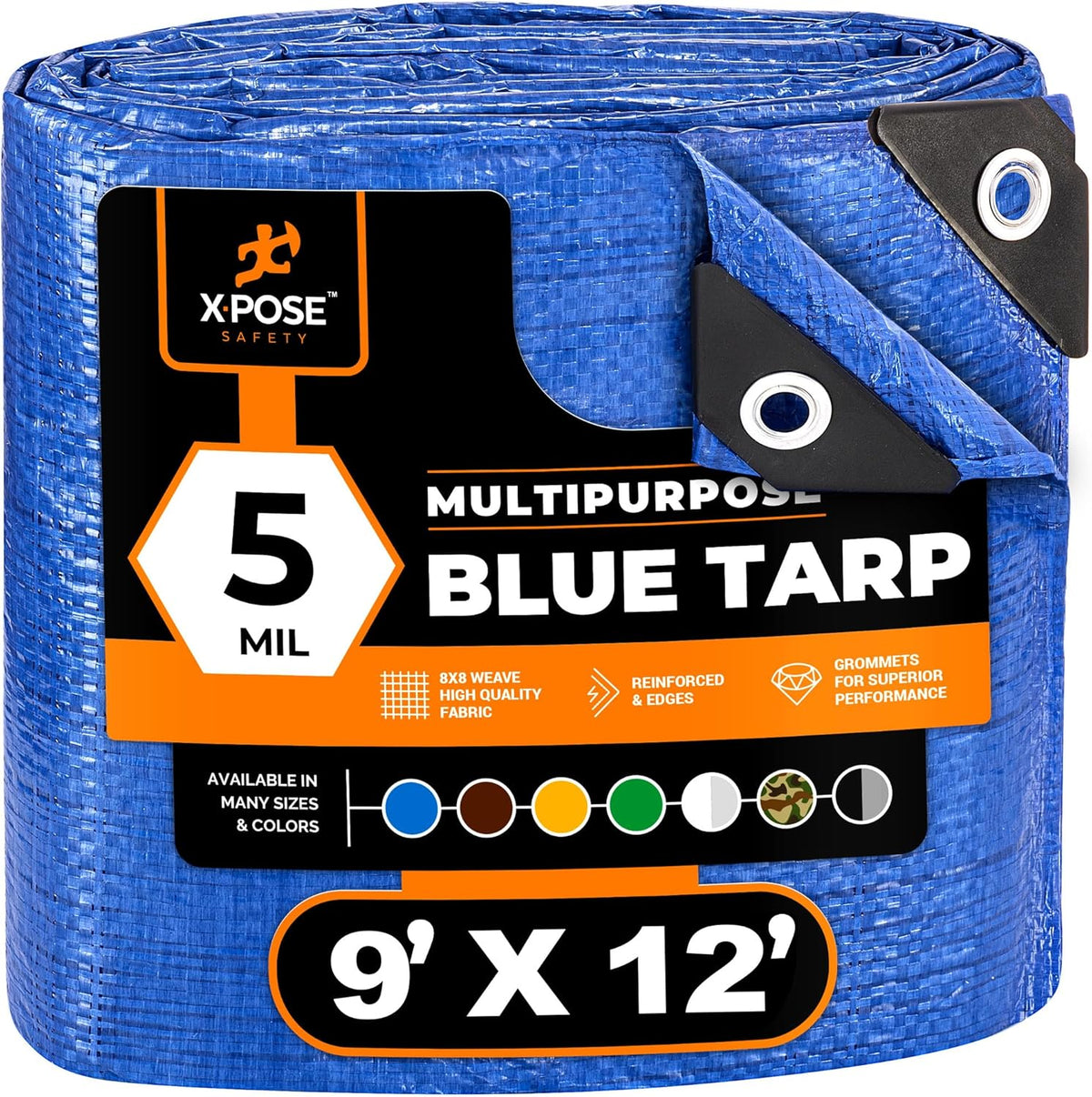 Better Blue Poly Tarp 9' x 12' - Multipurpose Protective Cover - Lightweight, Durable, Waterproof, Weather Proof - 5 Mil Thick Polyethylene - by Xpose Safety