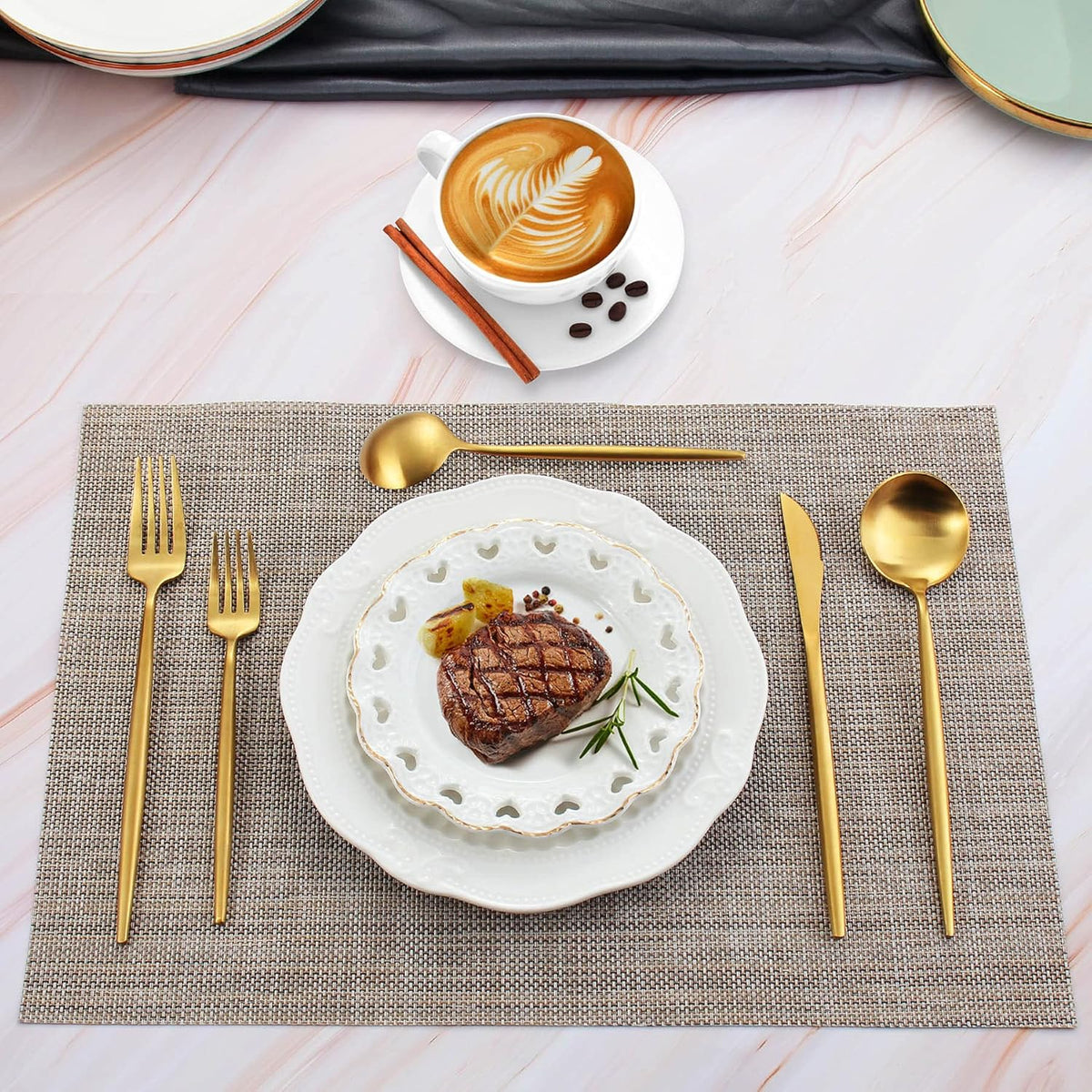 Matte Gold Silverware Set for 4, IBIILII JEFF 20 Pieces Stainless Steel Flatware Set，Kitchen Utensil Set, Tableware Cutlery Set, Knife Spoons And Forks Set, Satin Finished Polished & Dishwasher Safe