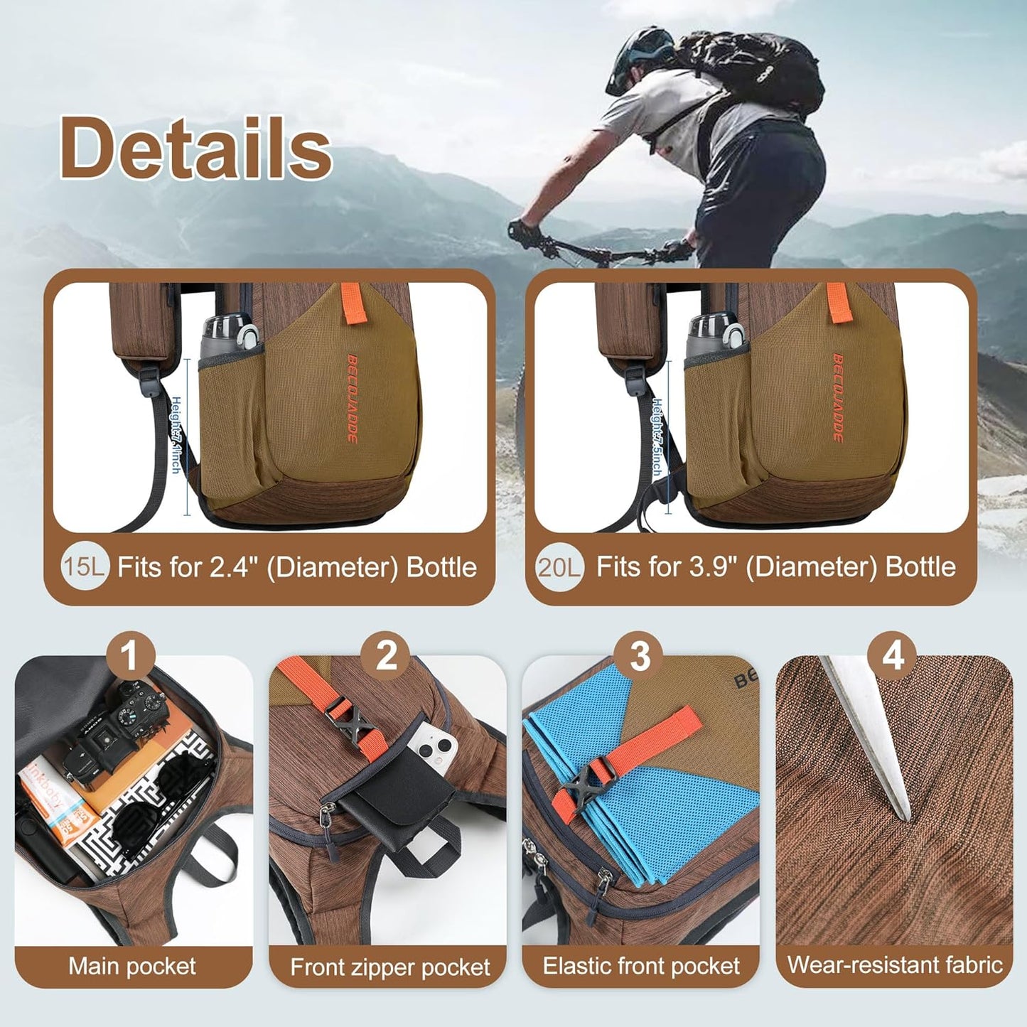 20L Small Hiking Backpack for Men Women Foldable Packable Back Pack Ultralight Hiking Daypack for Travel Camping Outdoor, Chocolate Brown