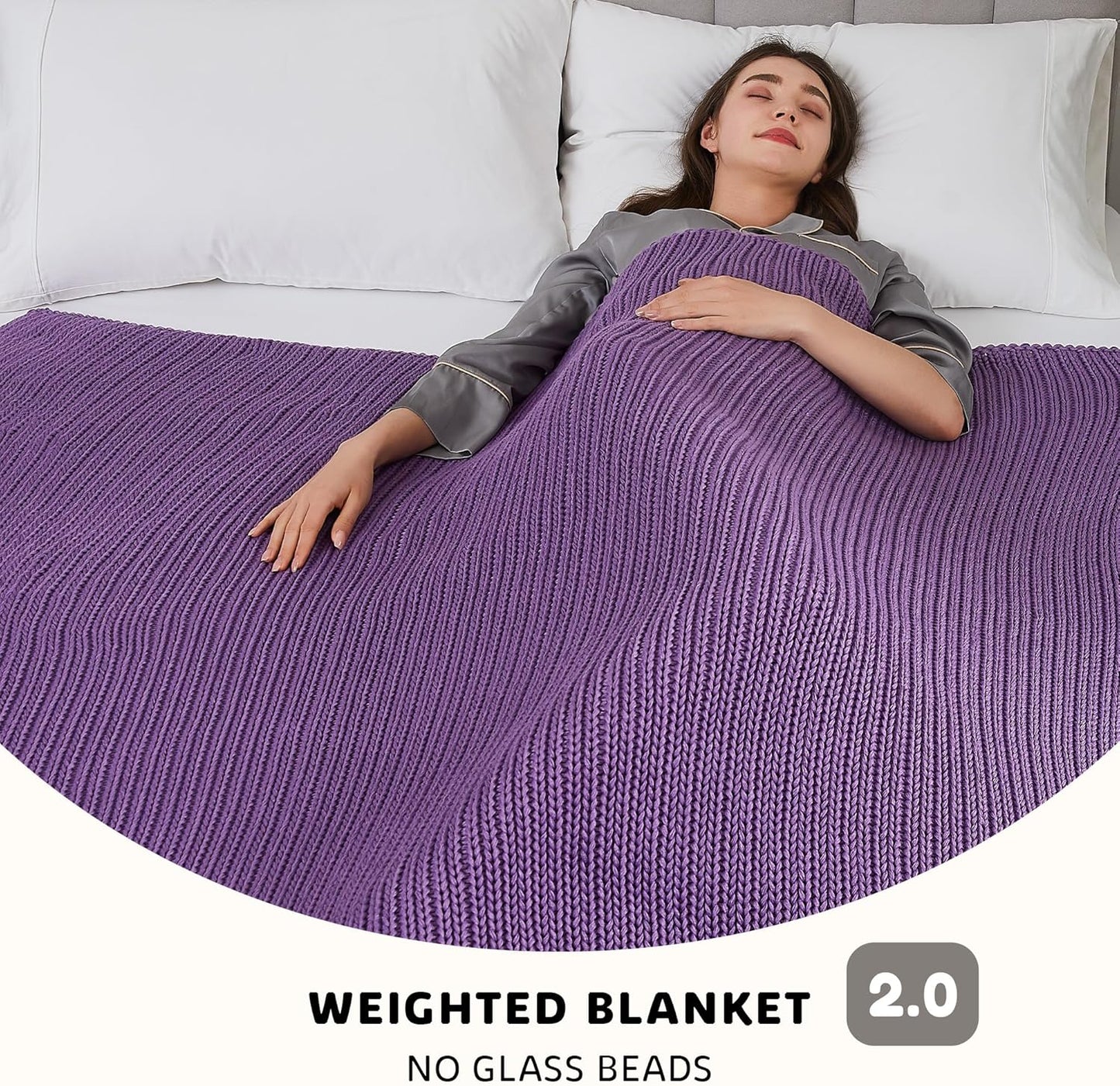 L'AGRATY Knitted Weighted Blanket - 50"x60" 10lbs Cooling Chunky Knit Heavy Blanket for Adults Braided Crochet Throw Thick Cable Yarn Knit Decorative No Beads Evenly Weighted Machine Washable