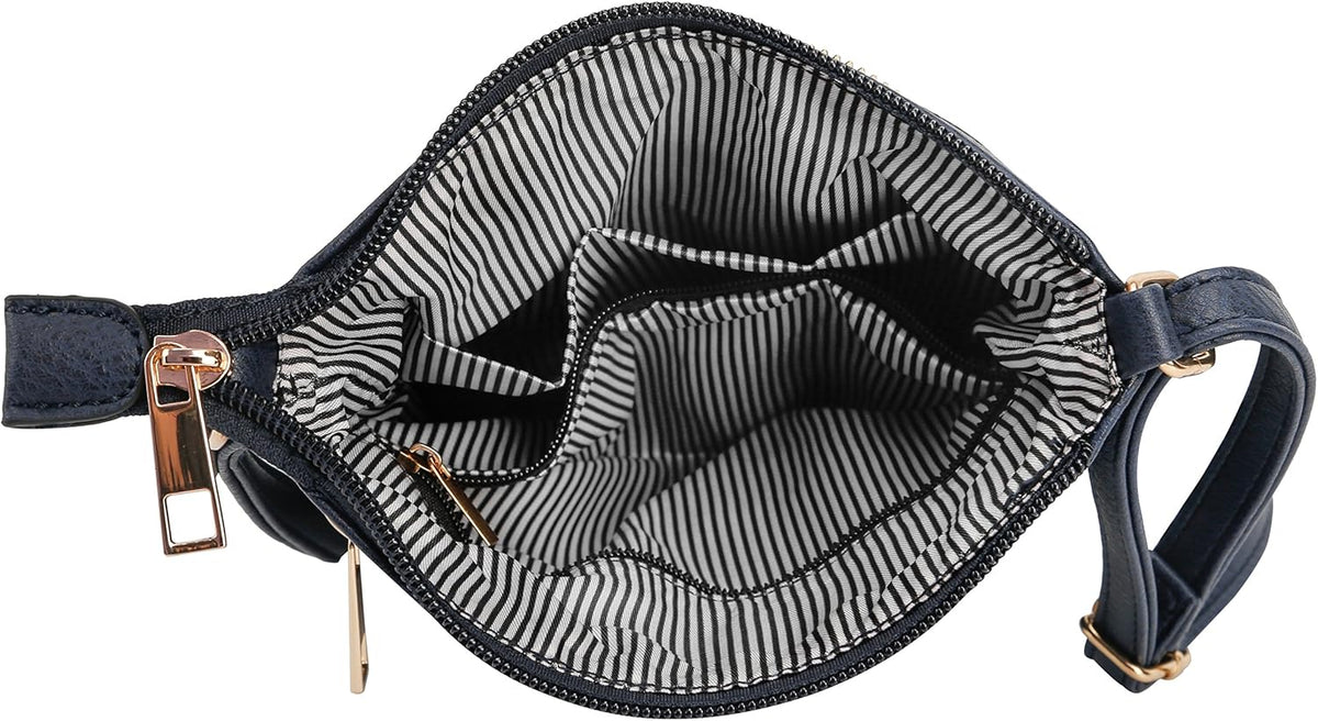 DELUXITY | Crossbody Purse Bag | Functional Multi Pocket Double Zipper Purse | Adjustable Strap | Medium Size Purse | Navy