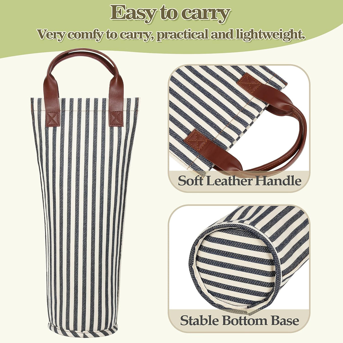 Tirrinia Single Wine Gift Tote Bag, Insulated Padded Thermal Wine Bottle Carrying Cooler Carrier for Travel, Picnic, Great Gift for Wine Lover, Blue Stripe
