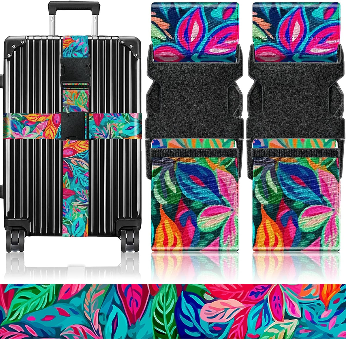 Slohif Luggage Straps for Suitcases Travel Belt Accessories Luggage Connector Identifiers Over Handle with Buckle Unique Nylon Adjustable Strap for Sleeping Bag Car Seat Colorful Leaf (2 Pack)