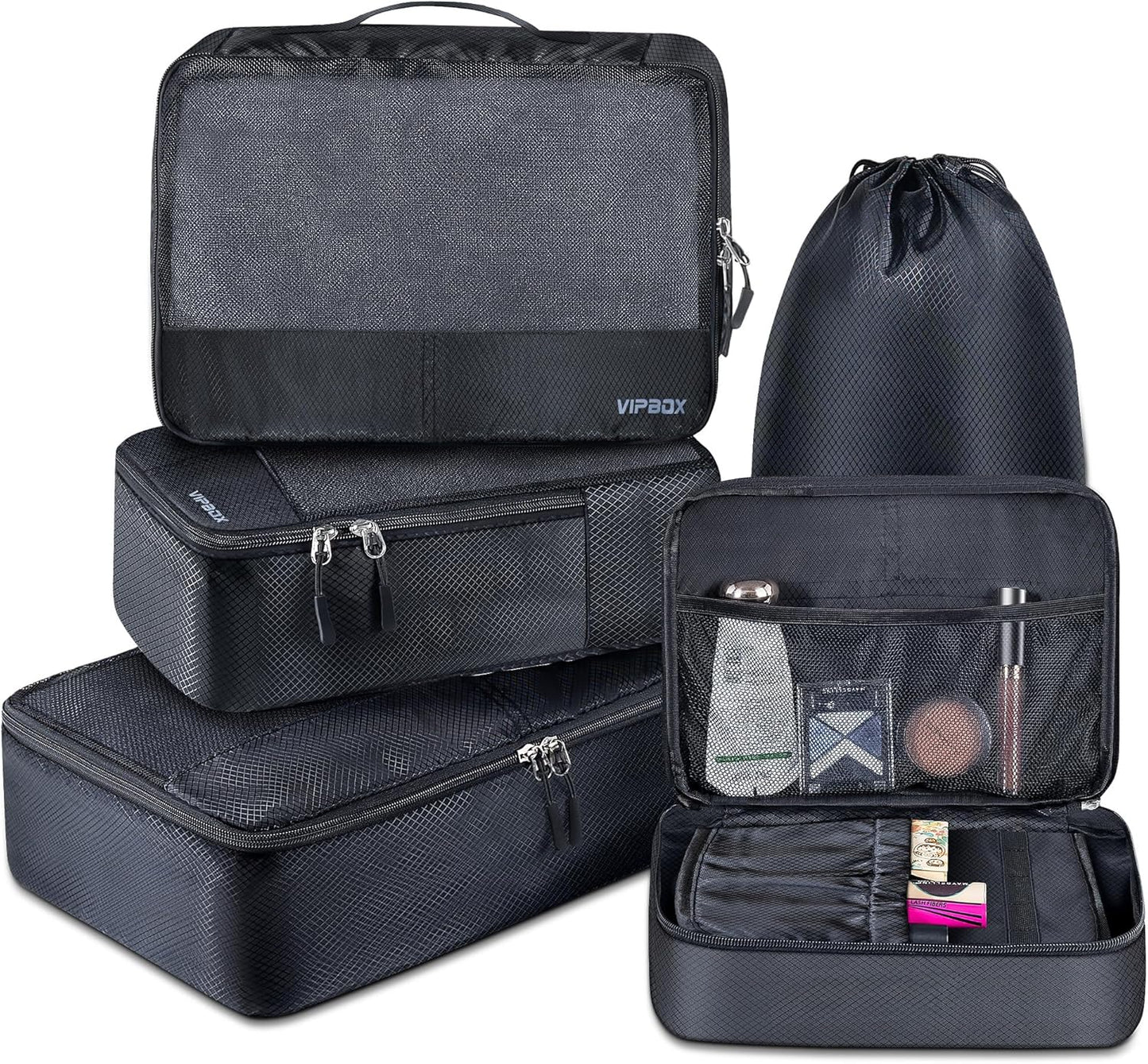 5 Set Packing Cubes Travel for Luggage Durable Suitcases Organizer Bags Lightweight Airplane Travel Vacation Essentials Accessories for Carry on (Black)
