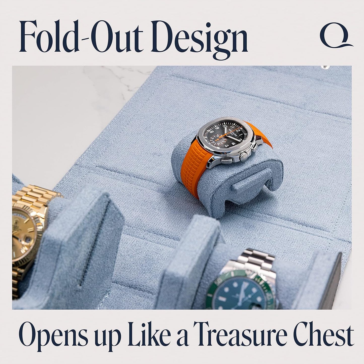 Napa Leather Watch Case for Men - Watch Roll Storage Organizer & Watch Display - Six Slot Luxury Watch Box for Home or Travel - Mens 6 Watch Holder Case (Gray Blue)