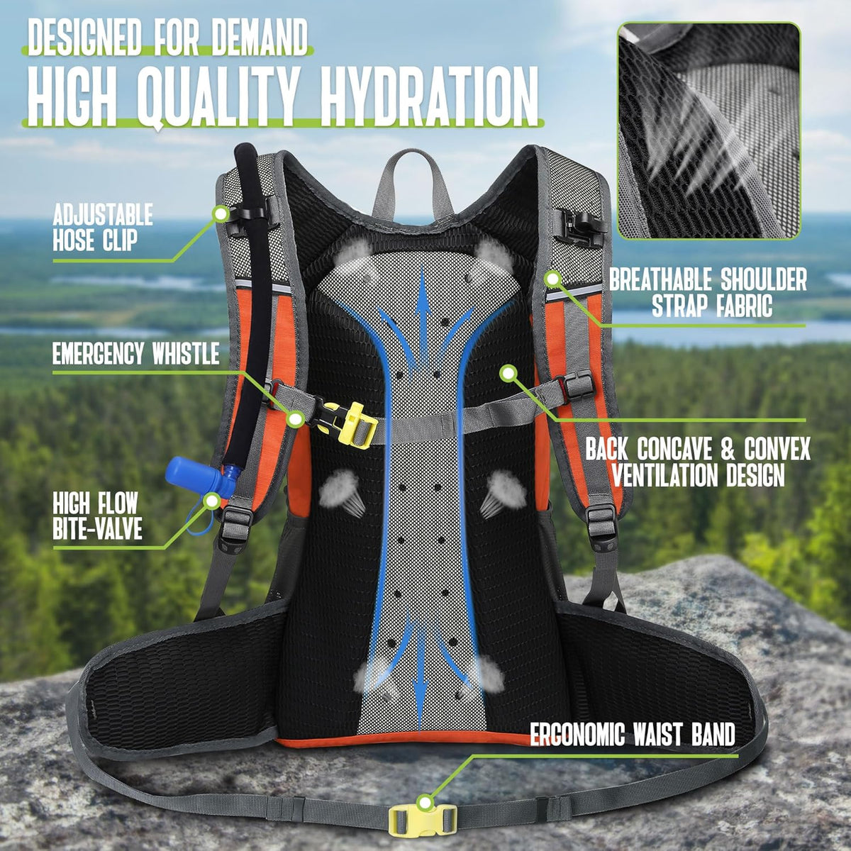 N NEVO RHINO Hydration Backpack, 18L Multipurpose Hiking Backpack with 3L Water Bladder, Water Backpack Insulated Hydration Pack Ideal for Hiking and Cycling