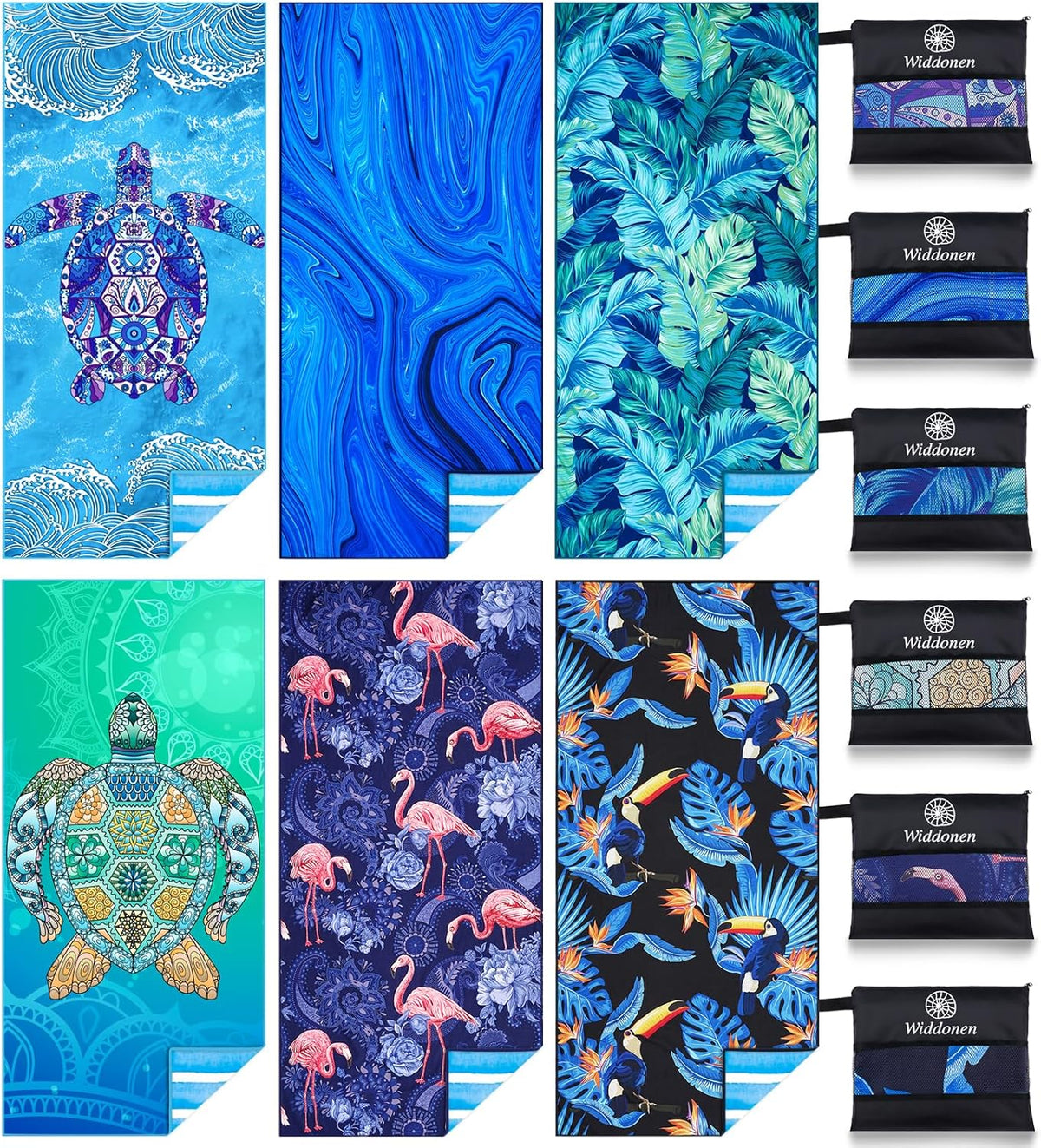 6 Pack Microfiber Lightweight Beach Towel Sand Free Quick Dry Absorbent Thin Compact Towels for Swimming Pool Camping Beach Accessories Large Easy Pack Travel Things for Vacation Essentials Gift
