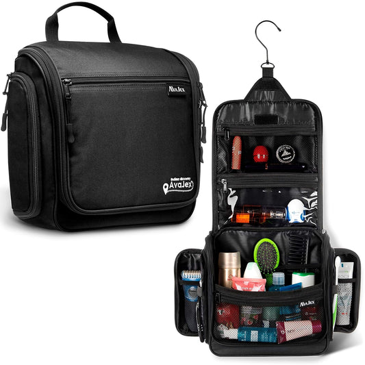 Travel Toiletry Bag for Men and Women - (10.6”x10.6”x3.2”) Large Hanging Toiletry Organizer - Waterproof Hygiene Bag with Metal XXL Swivel Hook, with Sturdy Zippers and 19 Compartments for Toiletries