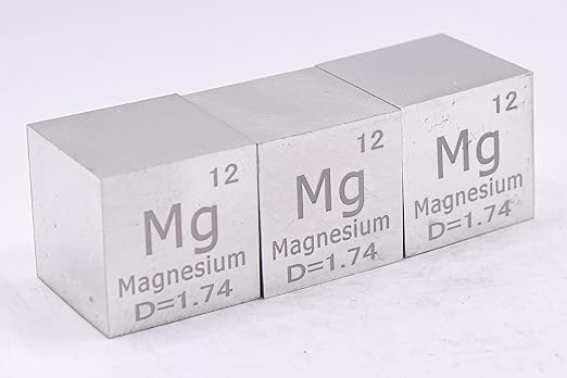 1" 25.4mm Magnesium Metal Cube Mg up to 99.9% Pure Periodic Table Element Engraved Density Collection Science Education Display Block Cube + Acrylic Case Box - 1PC