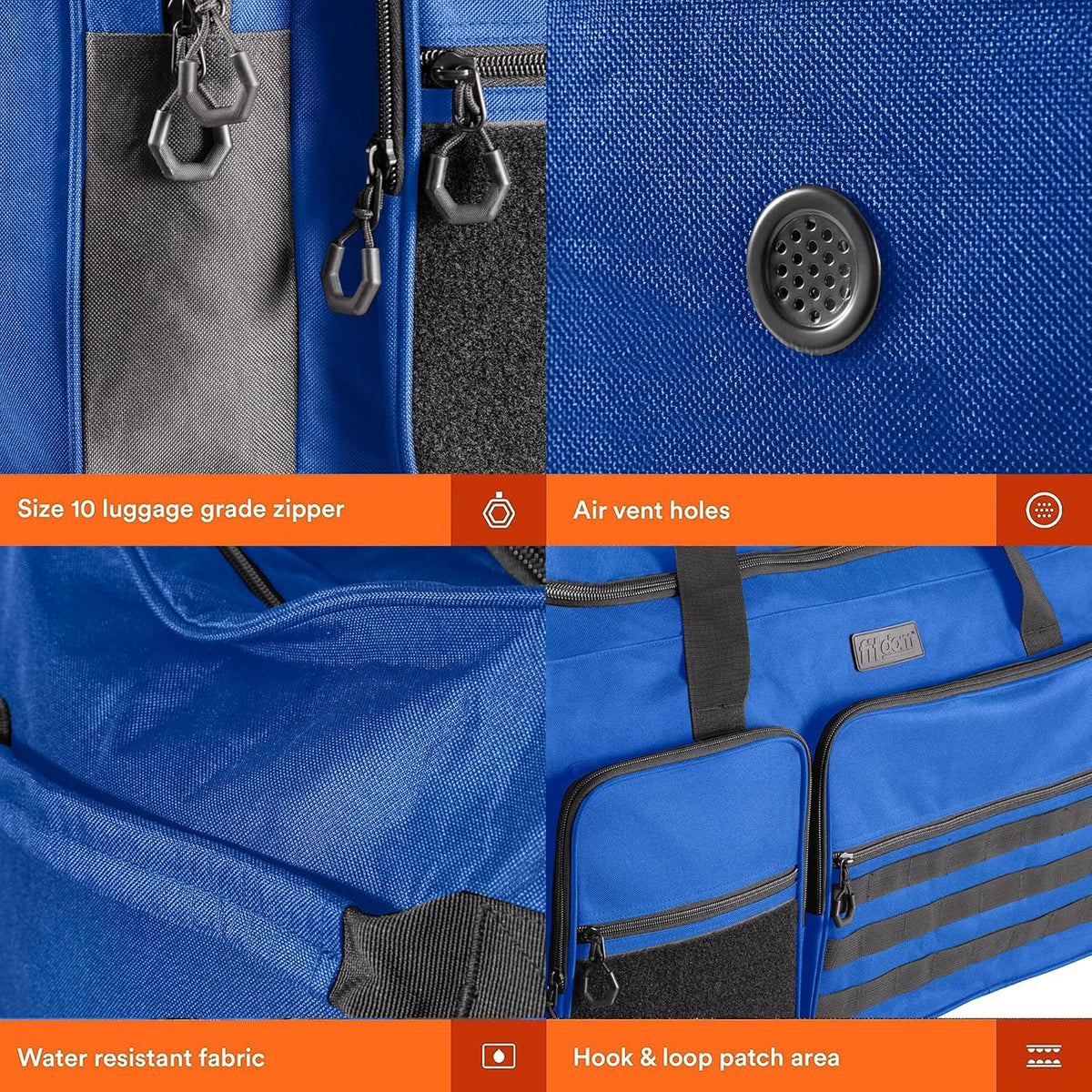 Fitdom 130L 36" Heavy Duty Extra Large Sports Gym Equipment Travel Duffle Bag W/Adjustable Shoulder Strap & 7 Compartments. Perfect for Soccer Baseball Basketball Hockey Football, Team Coaches & More
