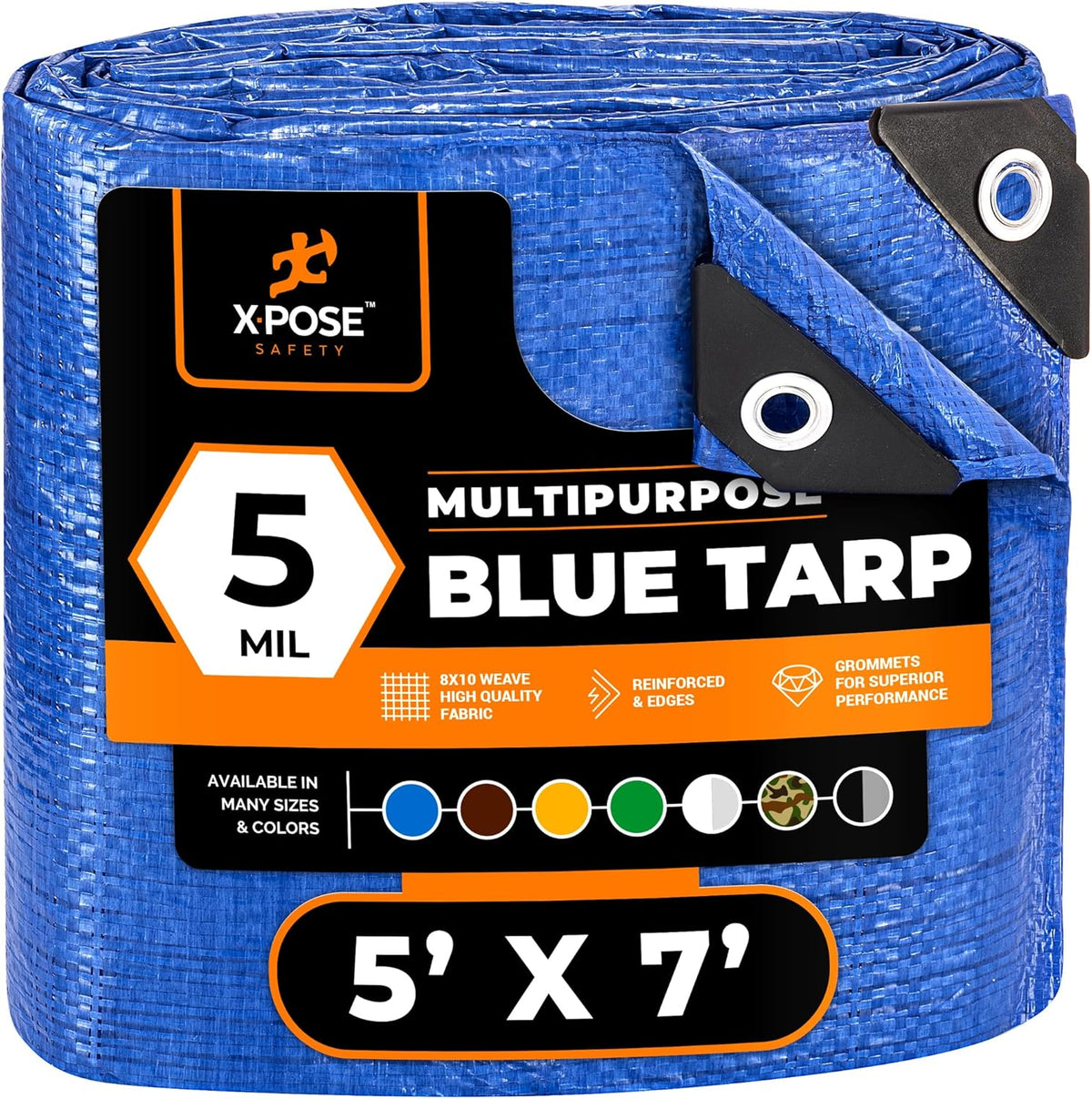 Better Blue Poly Tarp - 5' X 7' - Multipurpose Protective Cover, Lightweight, Durable, Waterproof, Weather Proof - 5 Mil Thick Polyethylene - by Xpose Safety