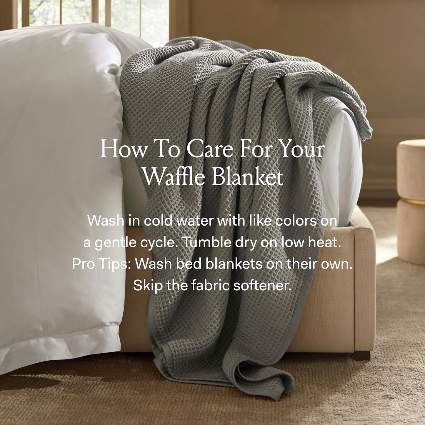 BOLL & BRANCH Waffle Bed Blanket - Full/Queen, Stone - Luxury 100% Organic Cotton - Soft, Lightweight and Breathable - Textured Waffle Weave Design