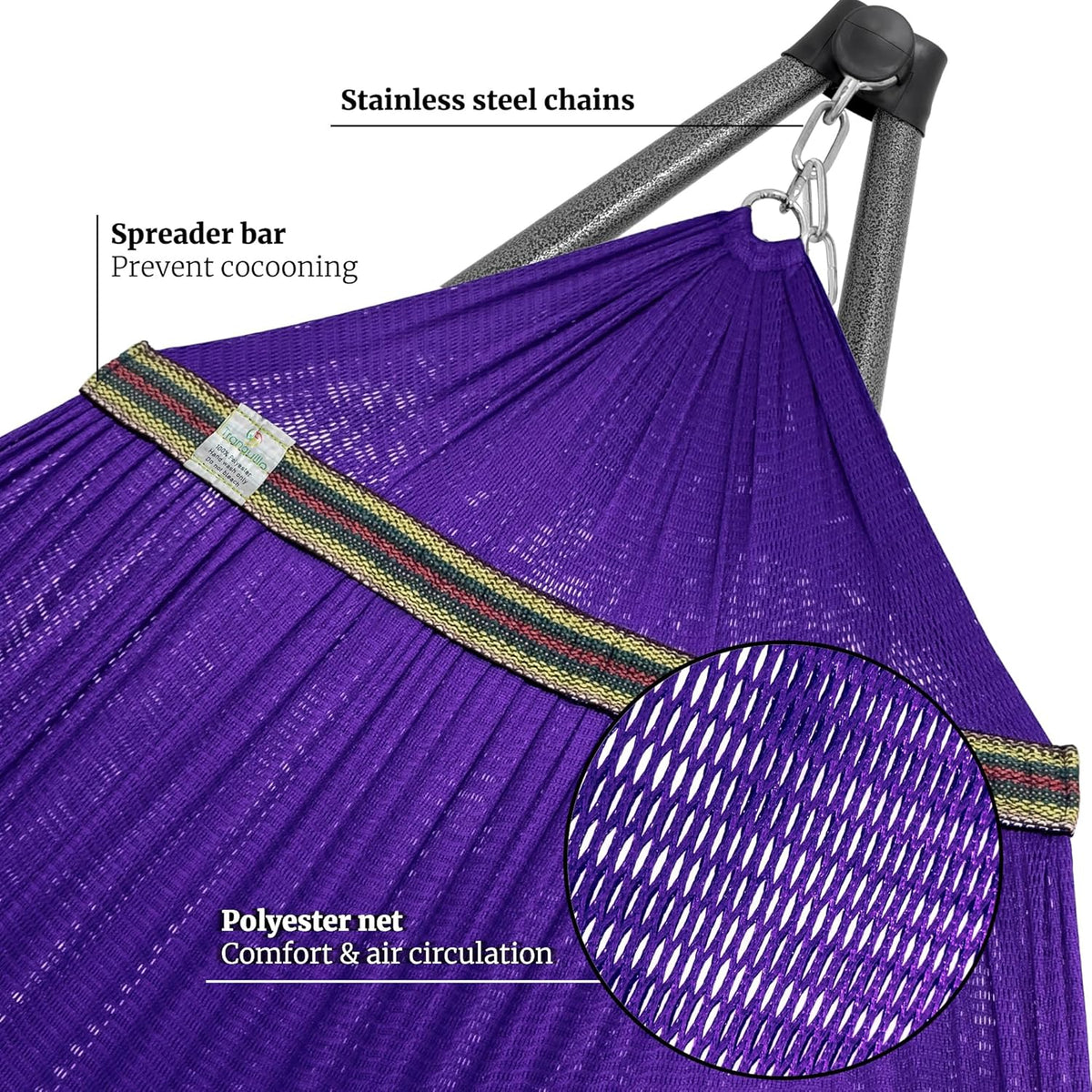 Tranquillo Combo x2 Hammocks with Stand for Outside & Tree Straps, Heavy Duty Hammock with Stand 600lbs for Indoor Outdoor Patio Backyard, x2 Hammocks for 2 Person, Portable Carrying Bags, Purple