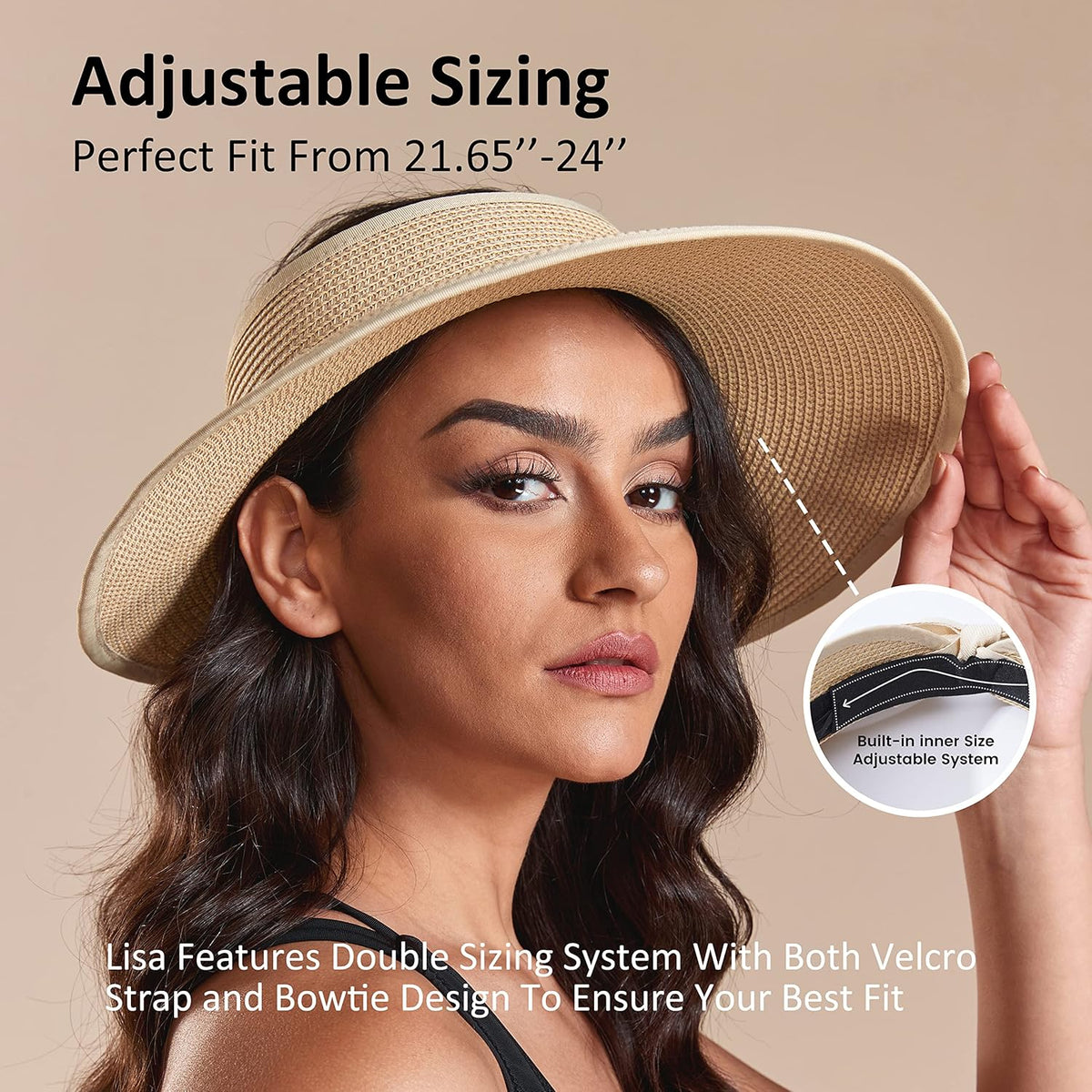 Joywant Womens Sun Visor Hats, Packable Wide Brim Ponytail Beach Hat Straw Visor Summer Beach Vacation Essentials for Womens