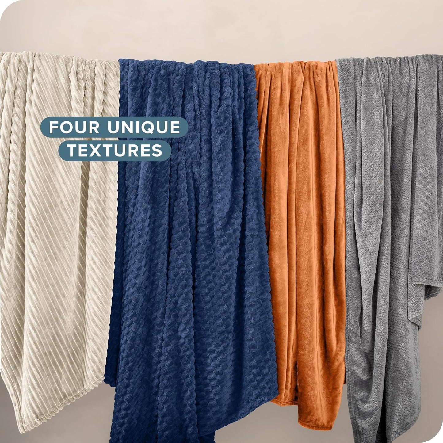 Bare Home Textured Fleece Blanket - Throw/Travel - Ultra-Soft Lightweight for Bed, Sofa, and Couch - Luxury Microplush - Cozy Warm Blanket (Throw/Travel, Ribbed Dark Blue)