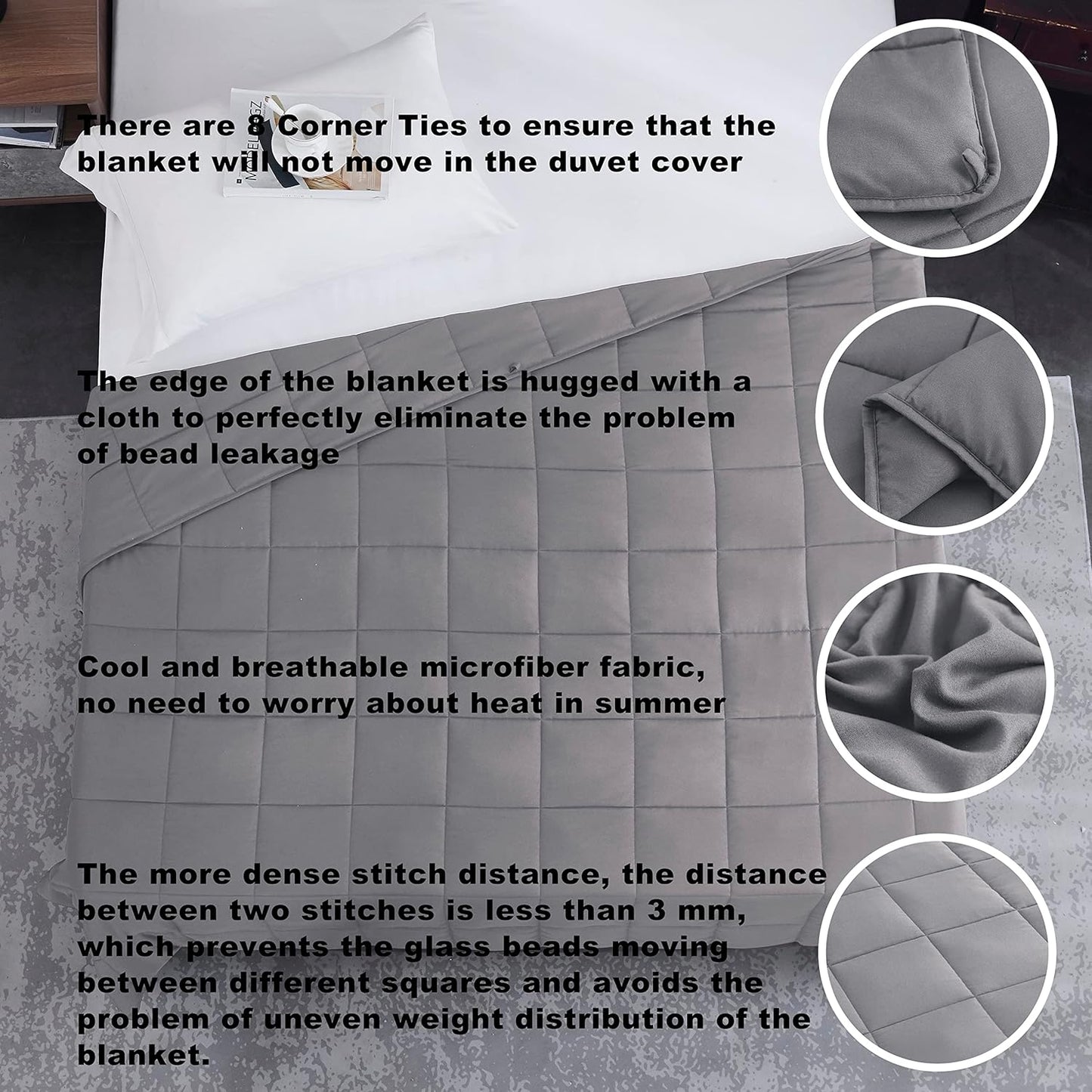 L'AGRATY Weighted Blanket - 48"x72" 15lbs Cooling Breathable Heavy Blanket Microfiber Material with Glass Beads for Adult All-Season Summer Fall Winter Soft Thick Comfort