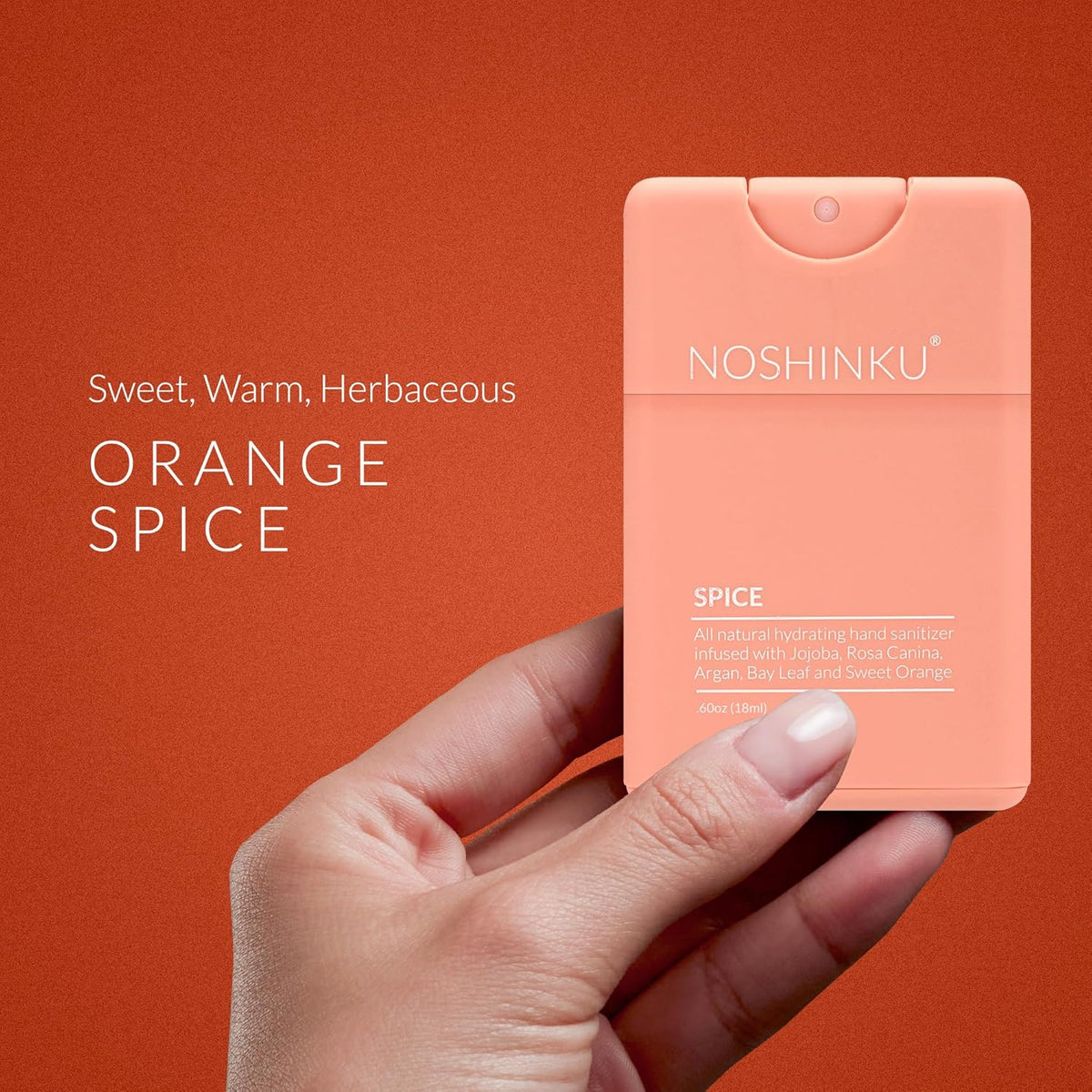 Noshinku - Refillable Hand Sanitizer Orange Coriander 3-Pack, Travel Size Spray, Hydrating Botanical Oils, Natural Ingredients, All Natural Fragrances, Sugarcane Derived Alcohol, No Parabens, No Dyes