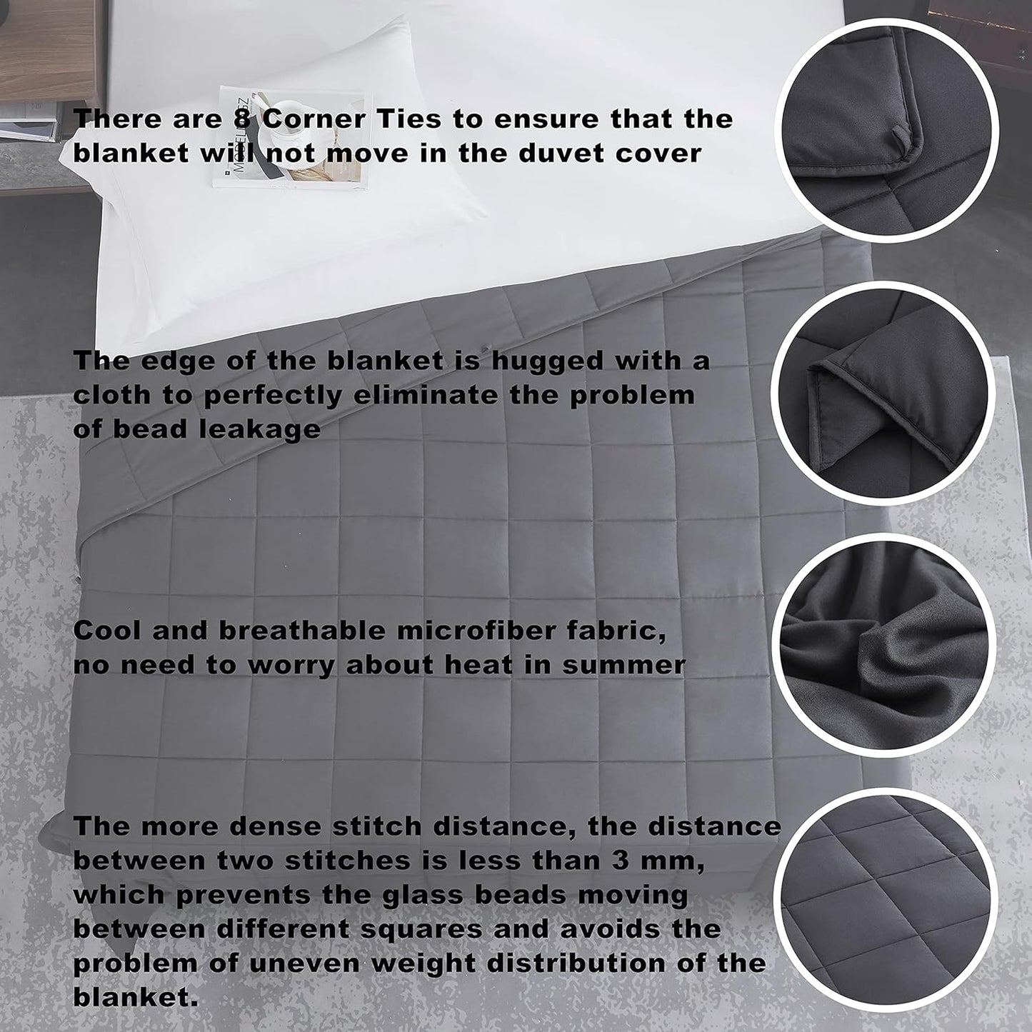 Weighted Blanket 17lbs 60"x80" Cooling Breathable Heavy Blanket Microfiber Material with Glass Beads Big Blanket for Adult All-Season Summer Fall Winter Soft Thick Comfort Blanket