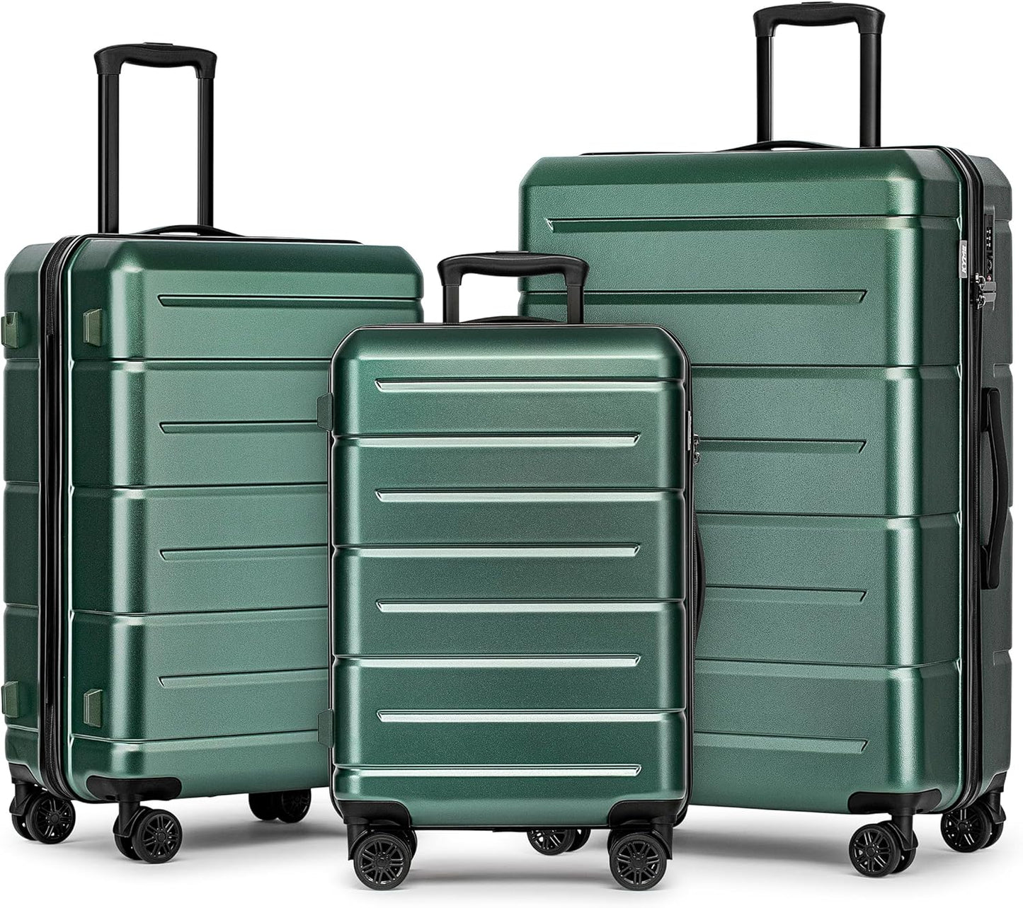 KYME Luggage Sets 3 Piece Hardshell 22in/26in/30in Suitcases with Spinner Wheels Hardside Suitcase Sets with TSA Lock Travel Rolling Luggage Set for Women Men Green