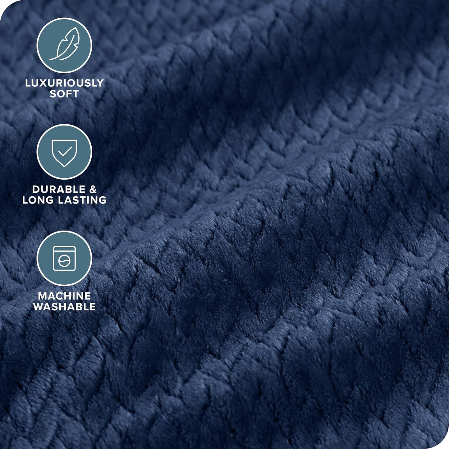 Bare Home Textured Fleece Blanket - King Size - Ultra-Soft Lightweight for Bed, Sofa, and Couch - Luxury Microplush - Cozy Warm Blanket (King, Chevron Dark Blue)